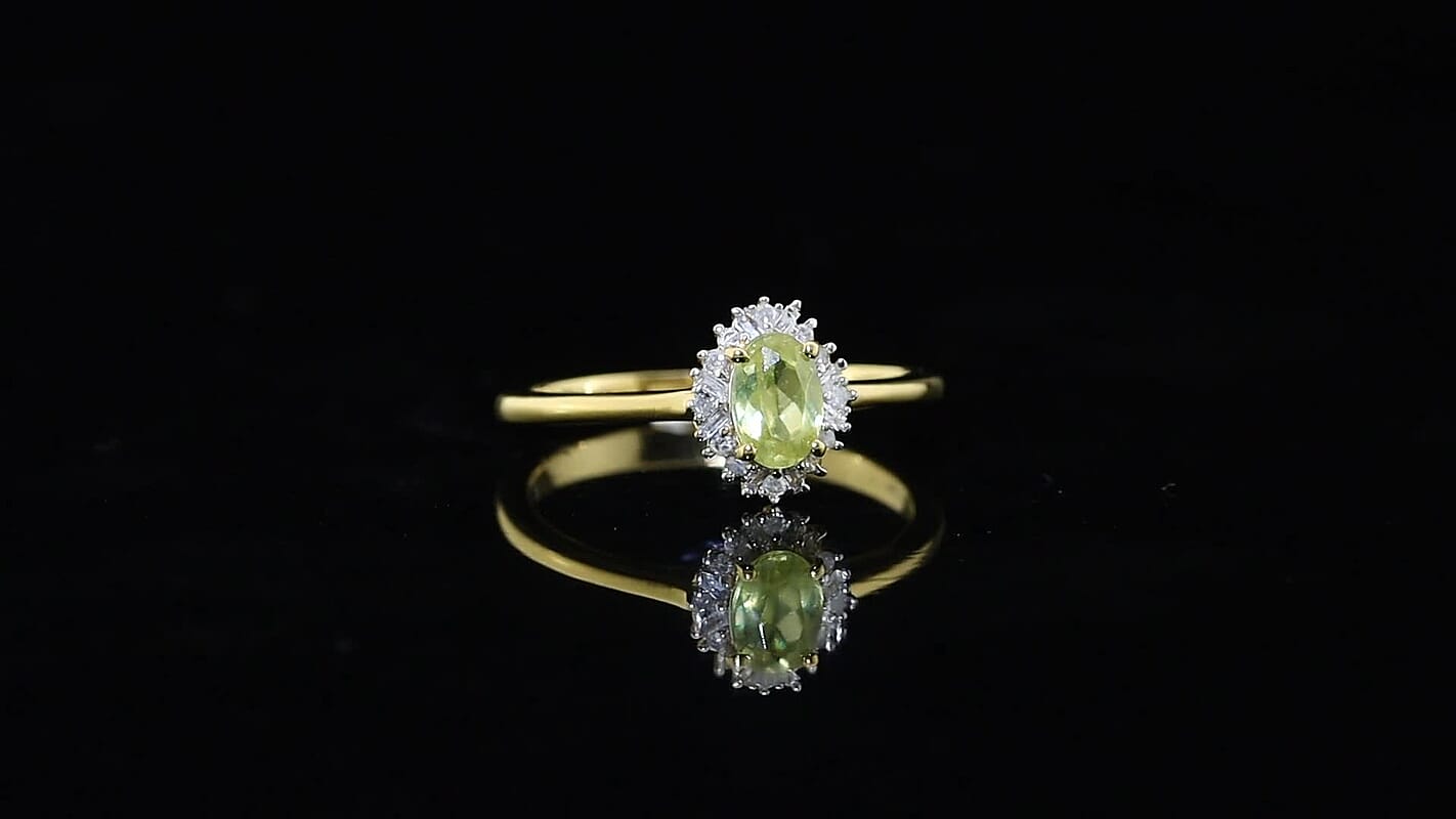 D''Joy Premium Green Sphene and Diamond 0.60 ctw Ring in 18K Vermeil Yellow Gold Over Sterling Silver (Size 7.0)