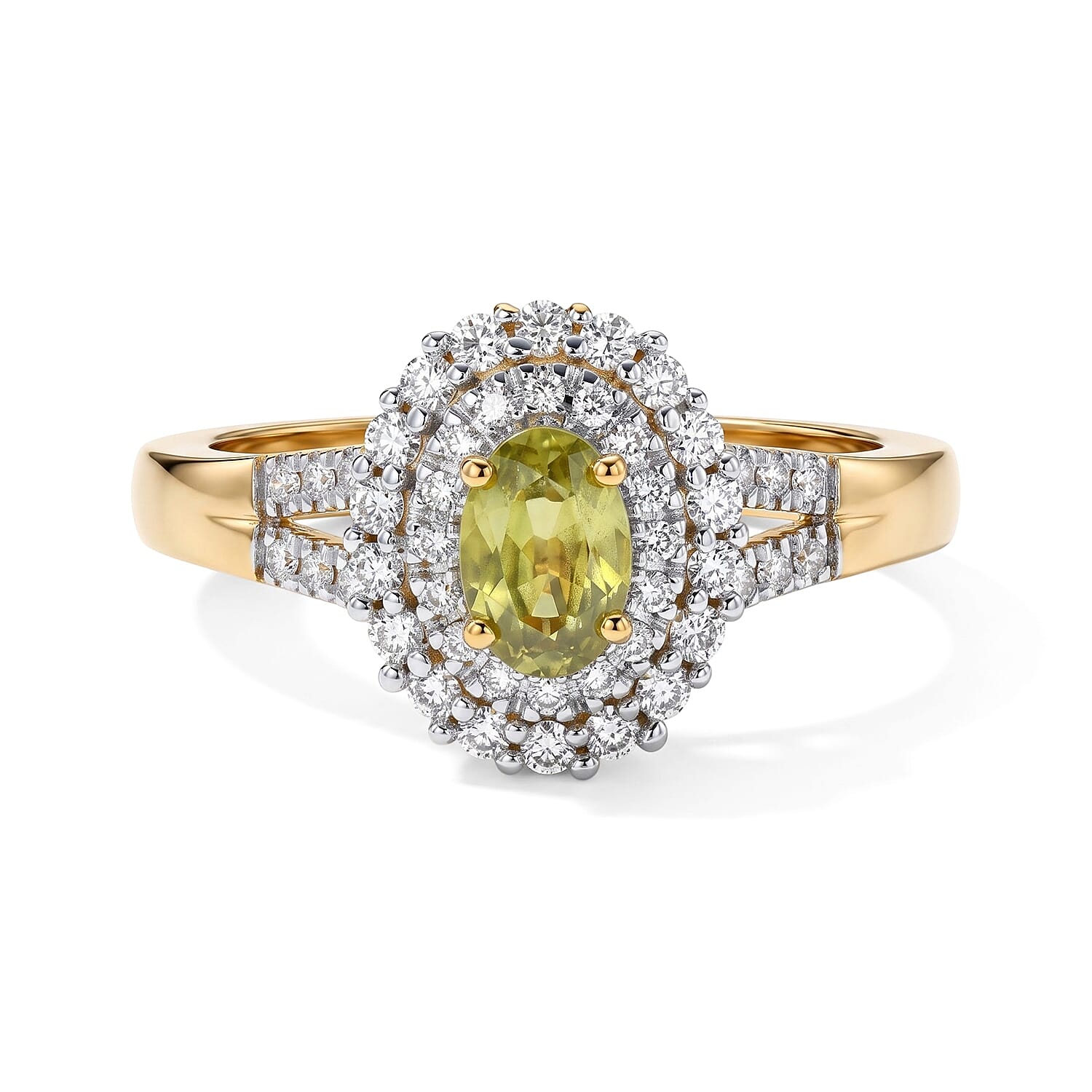 D'Joy Premium Malacacheta Sphene and Moissanite 0.90 ctw Canopy Crown Ring in 18K Vermeil Yellow Gold Over Sterling Silver (Size 6.0)