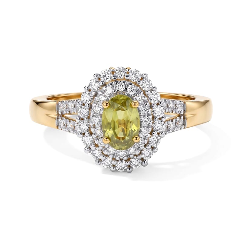D'Joy Premium Malacacheta Sphene and Moissanite 0.90 ctw Canopy Crown Ring in 18K Vermeil Yellow Gold Over Sterling Silver (Size 6.0)
