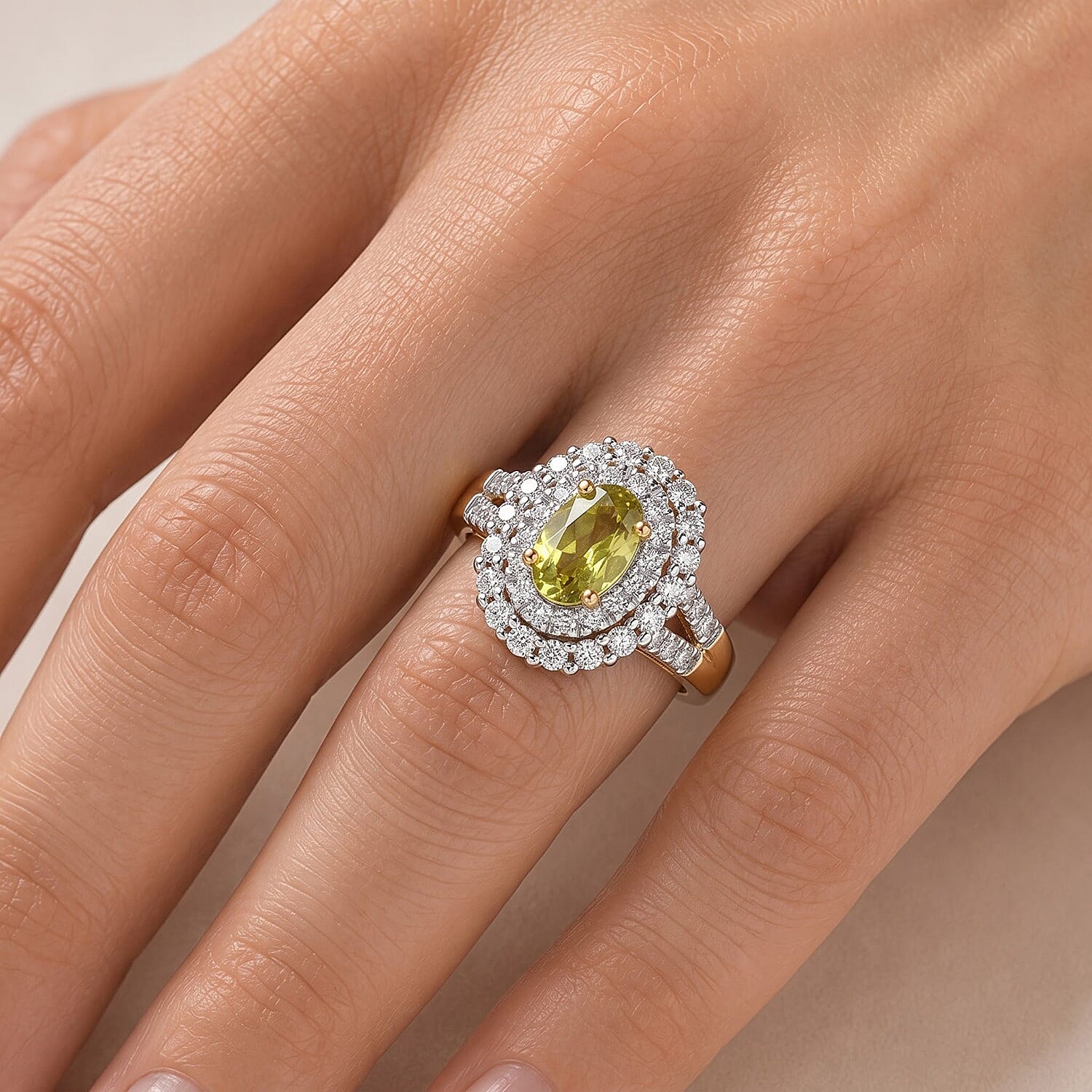 D'Joy Premium Malacacheta Sphene and Moissanite 0.90 ctw Canopy Crown Ring in 18K Vermeil Yellow Gold Over Sterling Silver (Size 6.0)