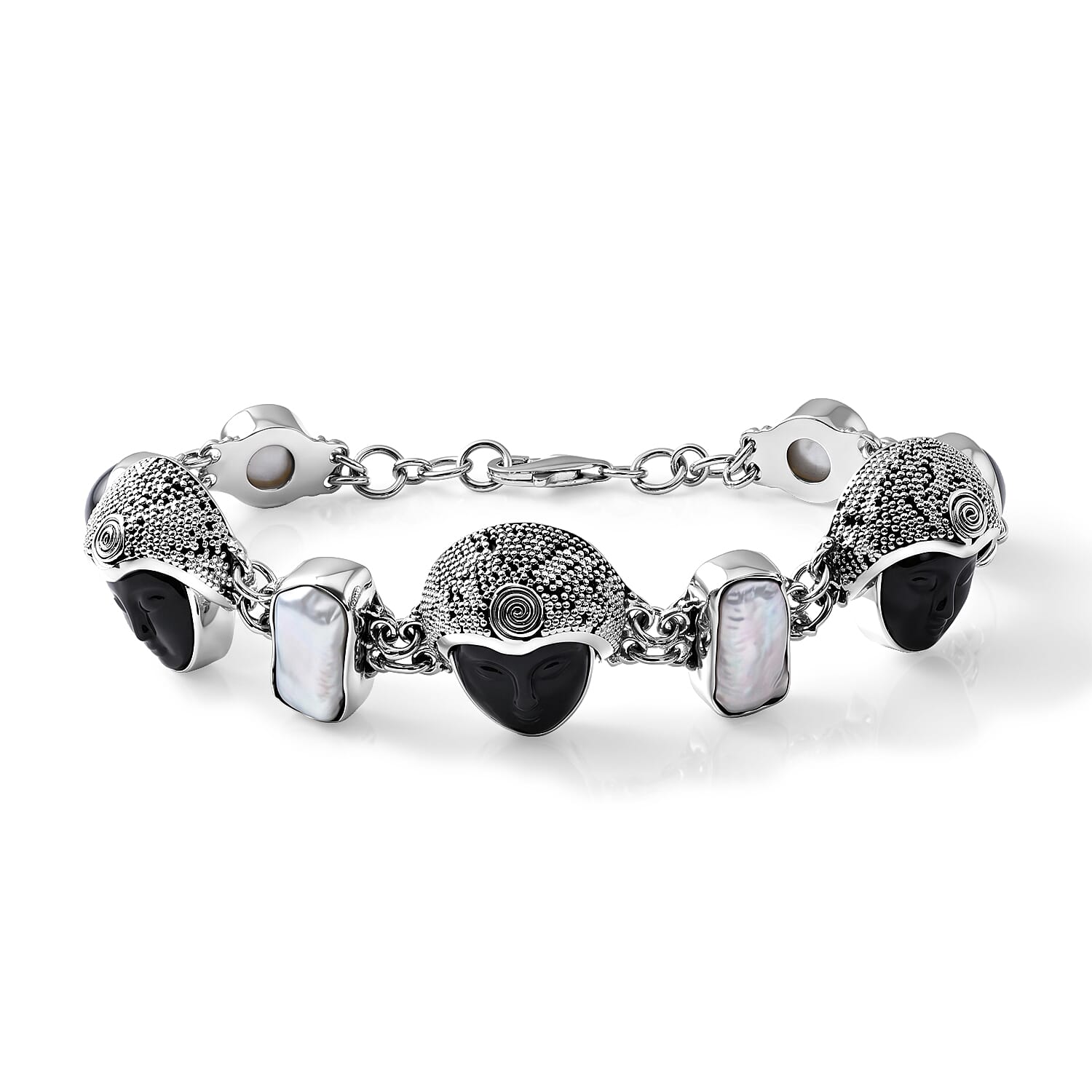 Sajen Silver Rainbow Obsidian 12.60 ctw and Multi Color Pearl Bracelet in Sterling Silver (8.00 In)