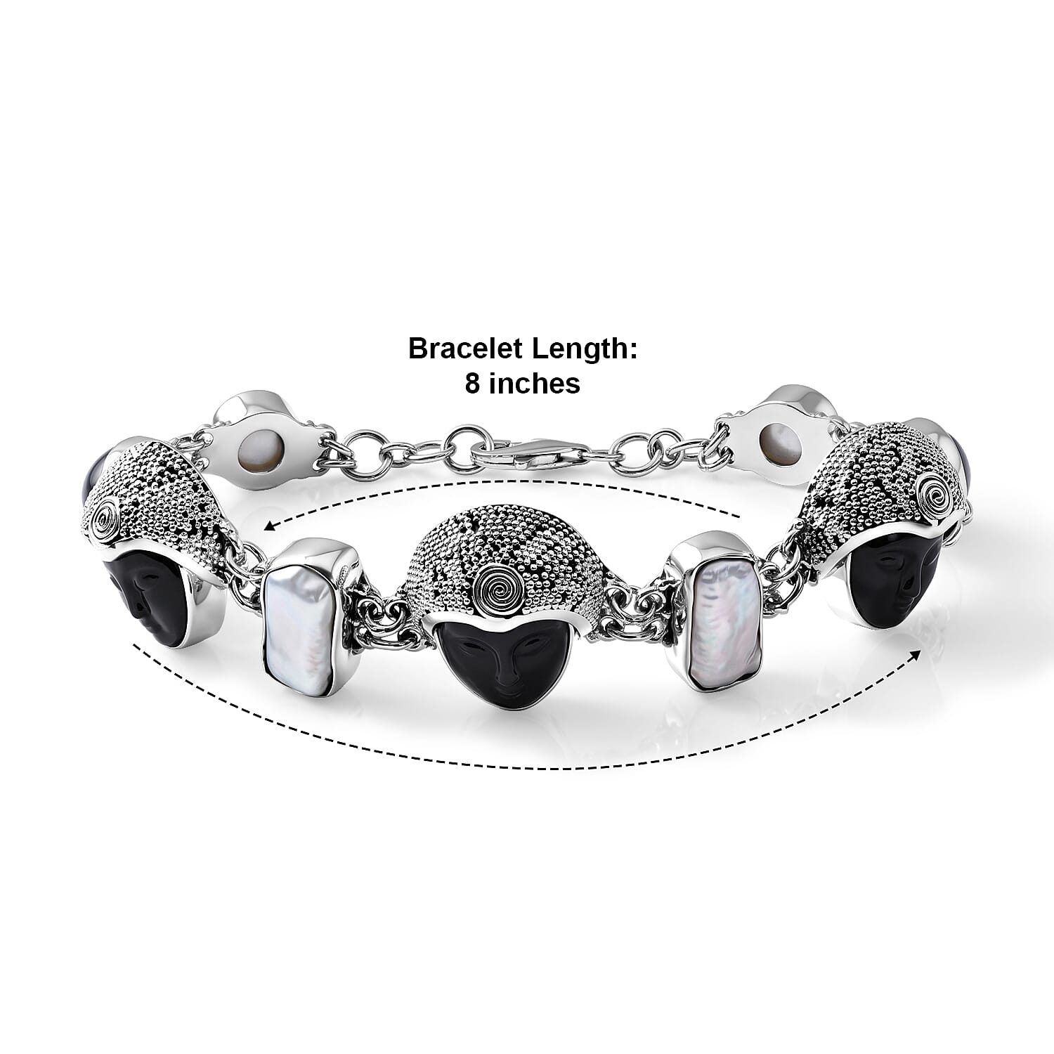 Sajen Silver Rainbow Obsidian 12.60 ctw and Multi Color Pearl Bracelet in Sterling Silver (8.00 In)