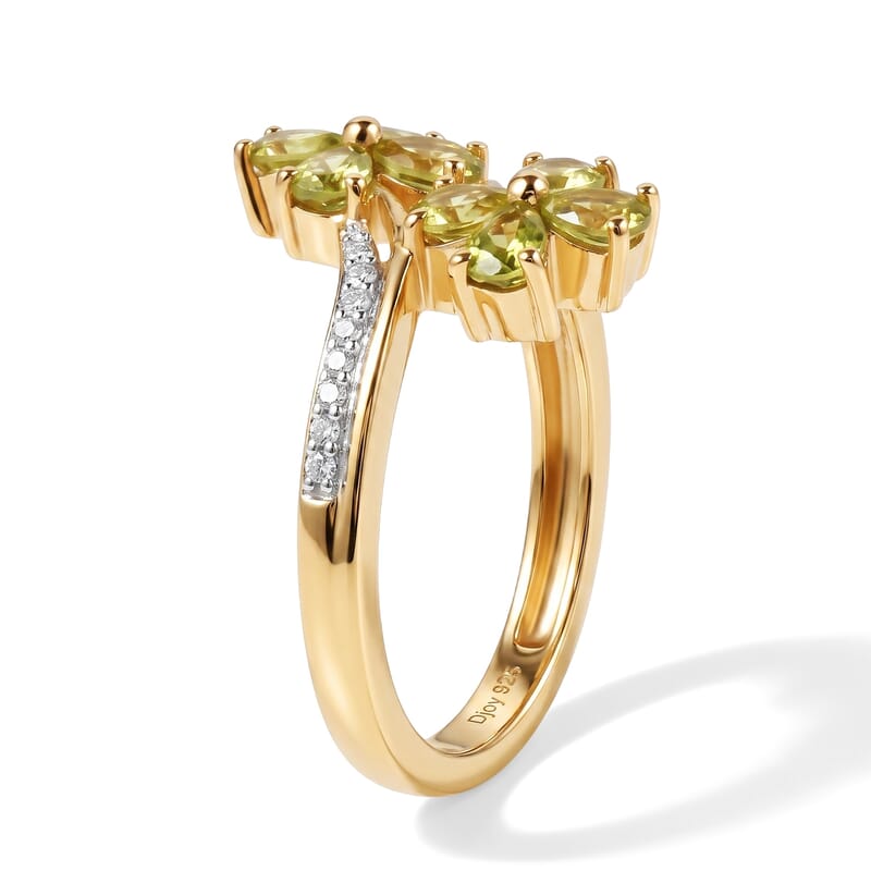 D'Joy Premium Green Sphene and Moissanite 1.50 ctw Forest Flora Ring in 18K Vermeil Yellow Gold Over Sterling Silver (Size 6.0)