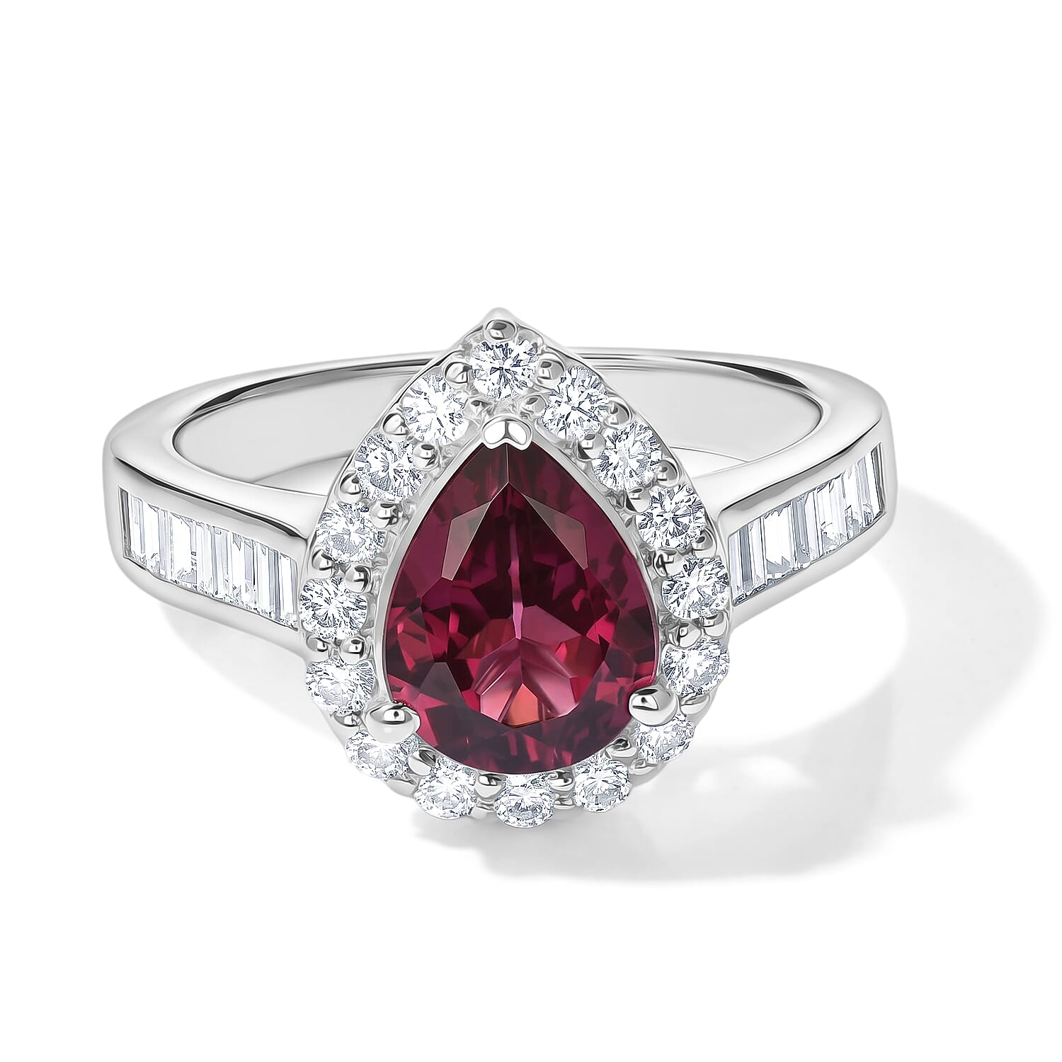 D'Joy Premium Usambara Color Change Garnet and Moissanite 2.70 ctw Ring in Rhodium Over Sterling Silver (Size 6.0)