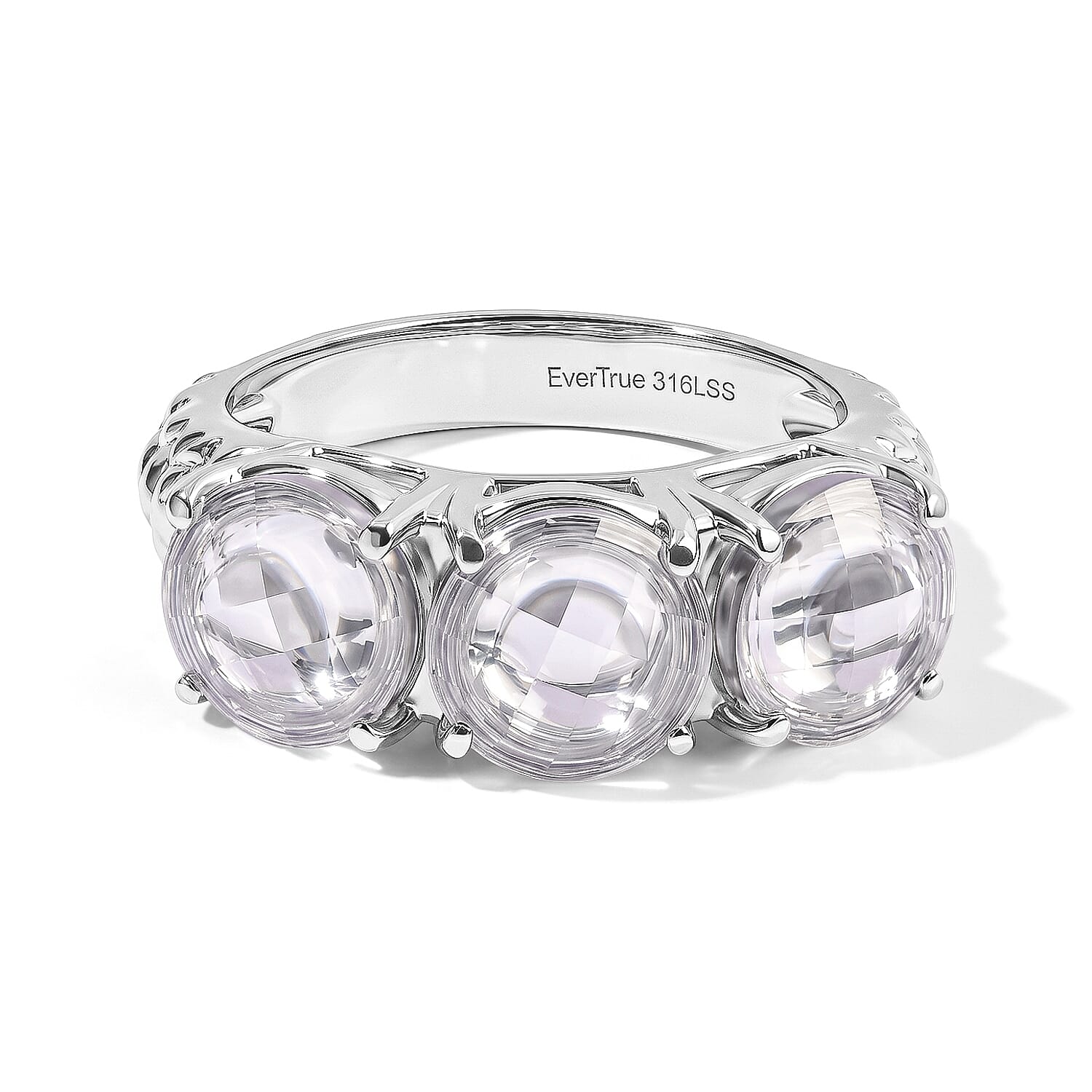 EverTrue Simulated Diamond 3 Stone Ring in Stainless Steel (Size 5.0)