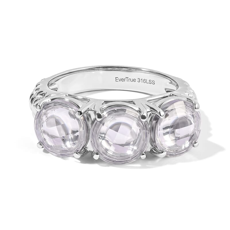EverTrue Simulated Diamond 3 Stone Ring in Stainless Steel (Size 5.0)