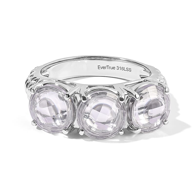 EverTrue Simulated Diamond 3 Stone Ring in Stainless Steel (Size 5.0)
