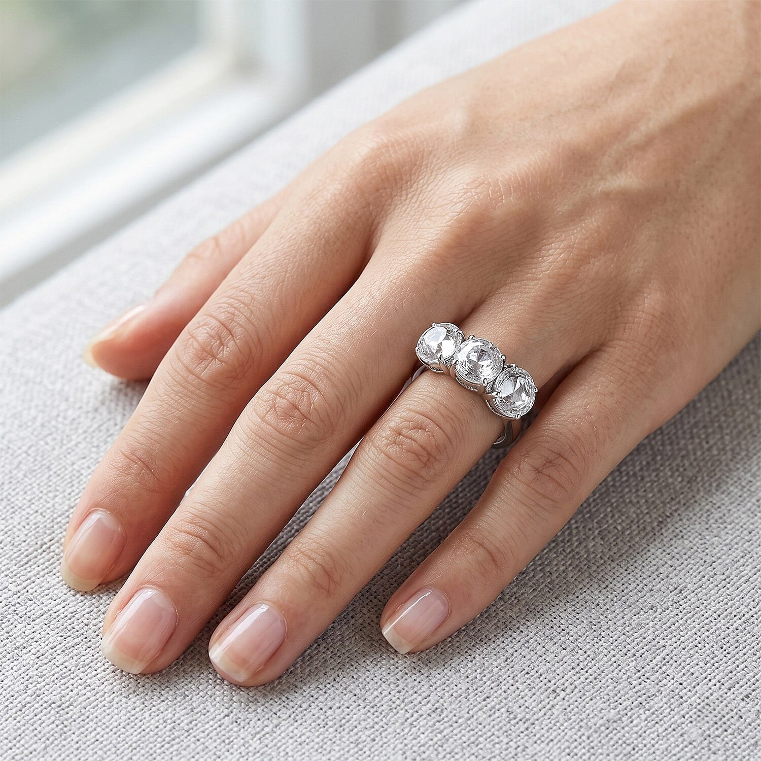EverTrue Simulated Diamond 3 Stone Ring in Stainless Steel (Size 5.0)