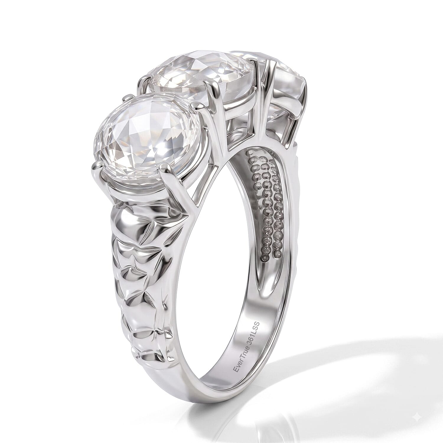 EverTrue Simulated Diamond 3 Stone Ring in Stainless Steel (Size 5.0)