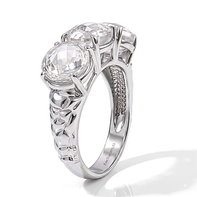 EverTrue Simulated Diamond 3 Stone Ring in Stainless Steel (Size 5.0)