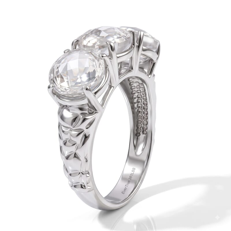 EverTrue Simulated Diamond 3 Stone Ring in Stainless Steel (Size 5.0)