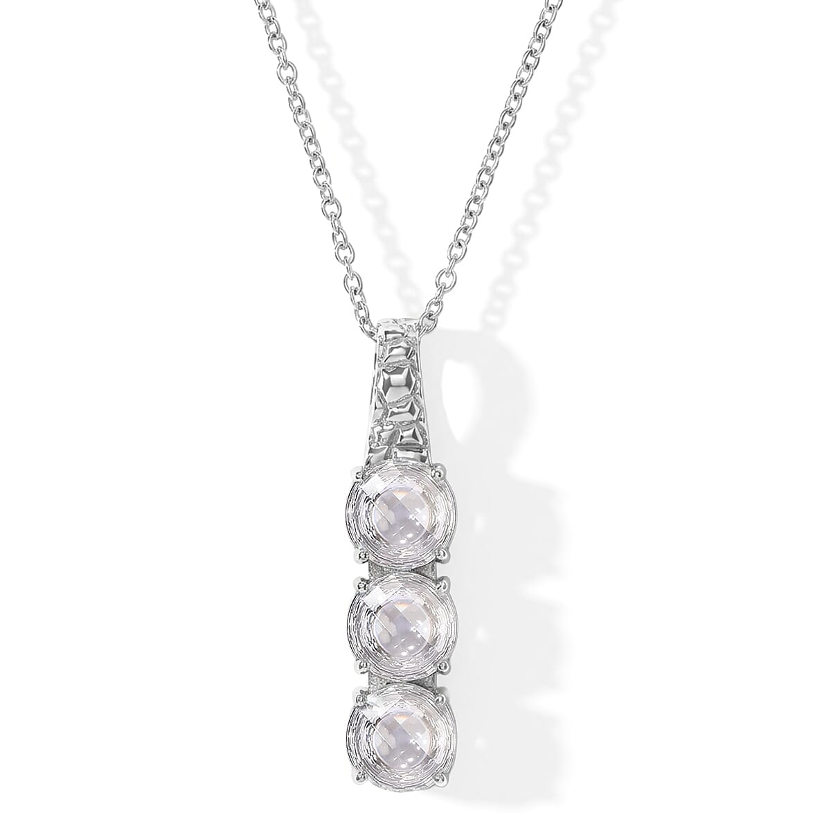 EverTrue White Cubic Zirconia  3 Stone Pendant Stainless Steel 5.00 ctw