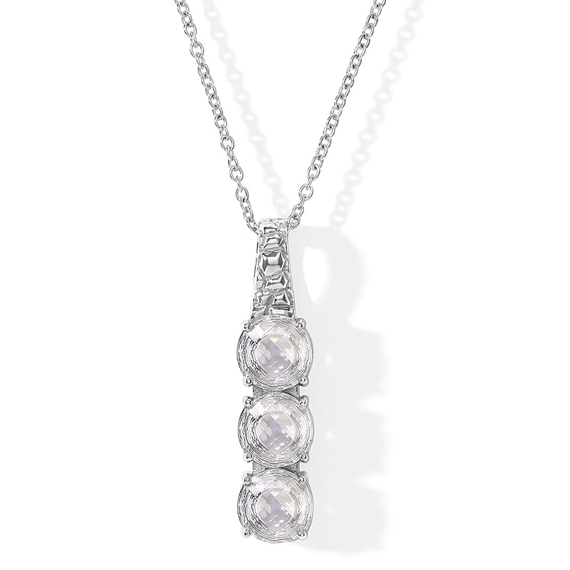 EverTrue White Cubic Zirconia  3 Stone Pendant Stainless Steel 5.00 ctw