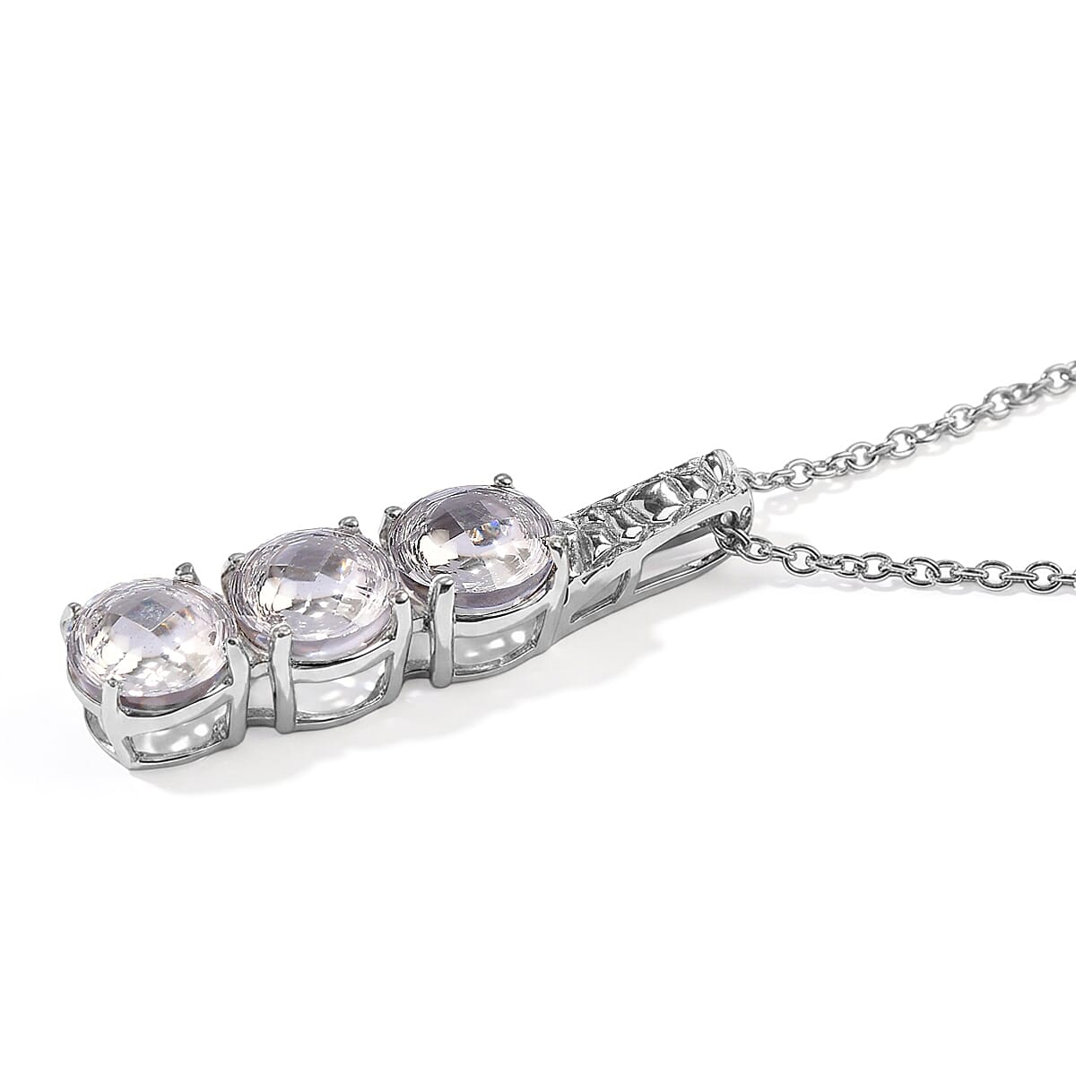 EverTrue White Cubic Zirconia  3 Stone Pendant Stainless Steel 5.00 ctw