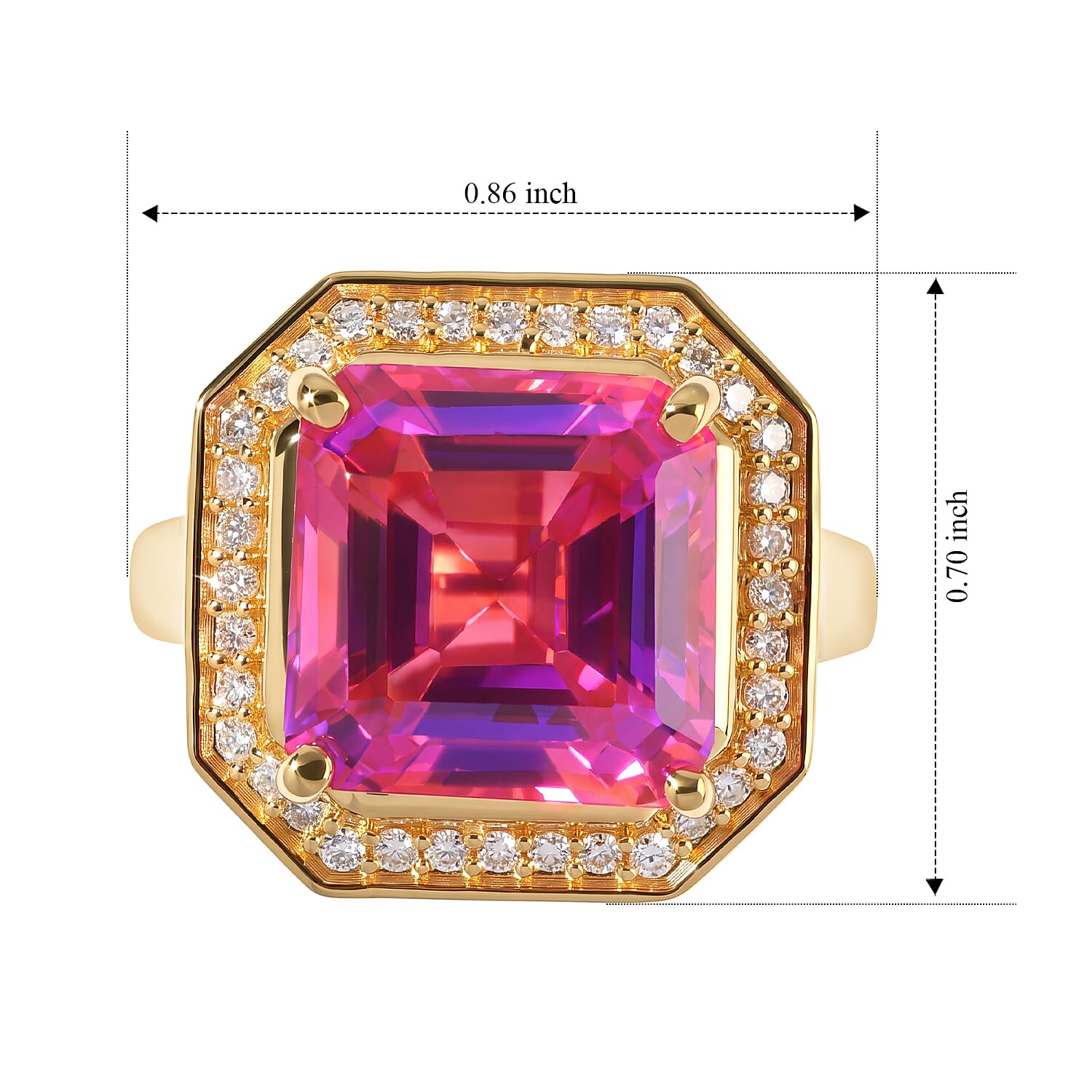 EverTrue Asscher Cut Volcanic Triplet Quartz and Moissanite 8.20 ctw Halo Ring in 18K YG Plated (Size 6.0)