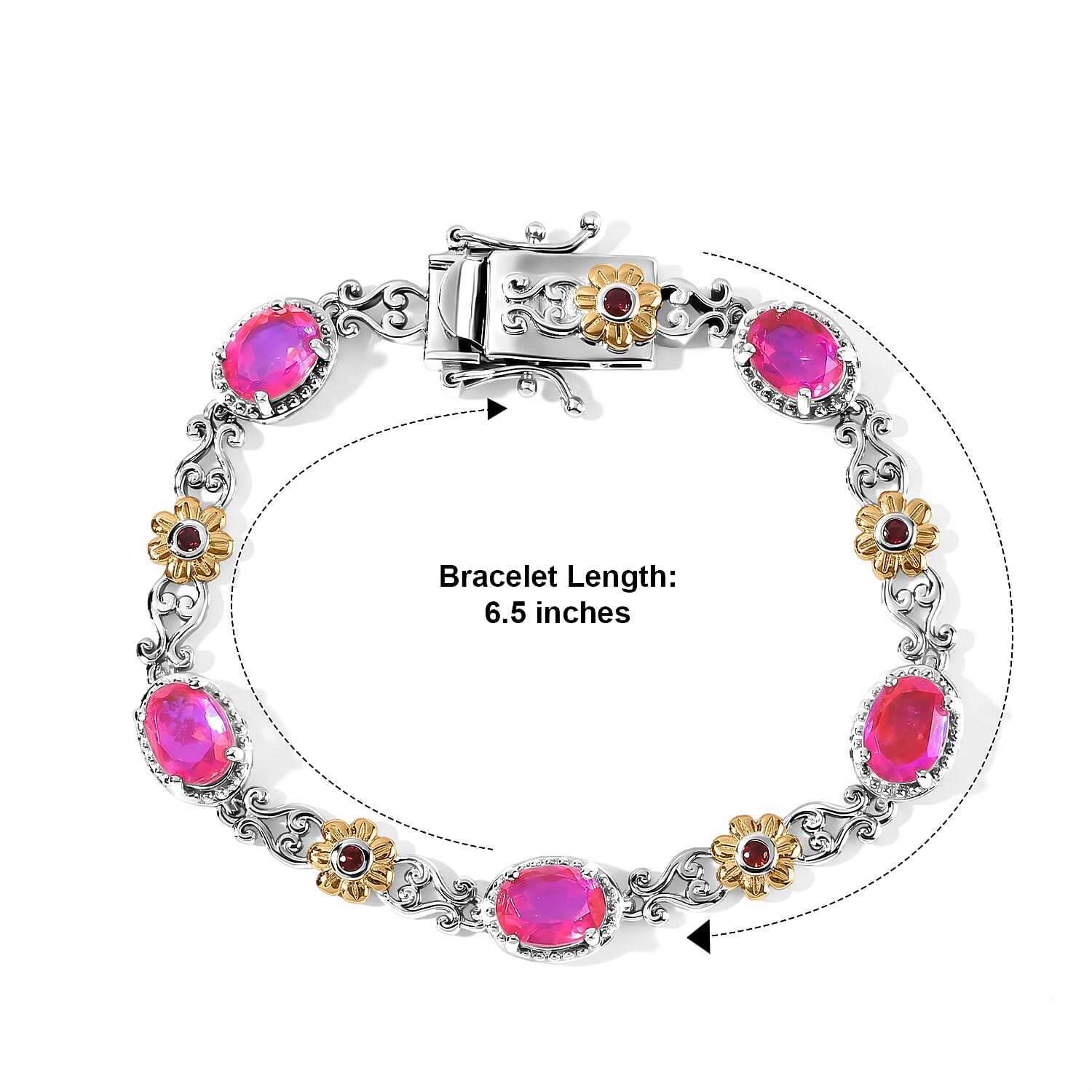 EverTrue Volcanic Quartz (Triplet) and Mozambique Garnet 8.35 ctw Motif Linked Bracelet in 18K YG Plated and Platinum Bond (6.50 In)