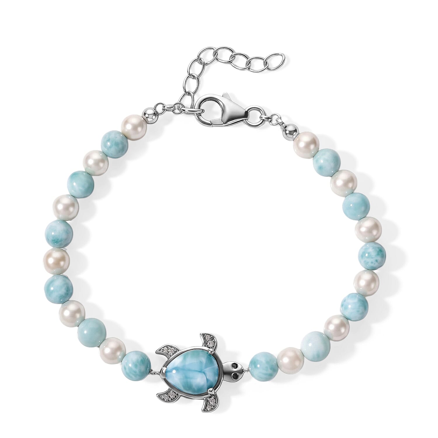 GP Larimar and Multi Gemstone 24.90 ctw Bracelet in Rhodium Over Sterling Silver (7.25 In)