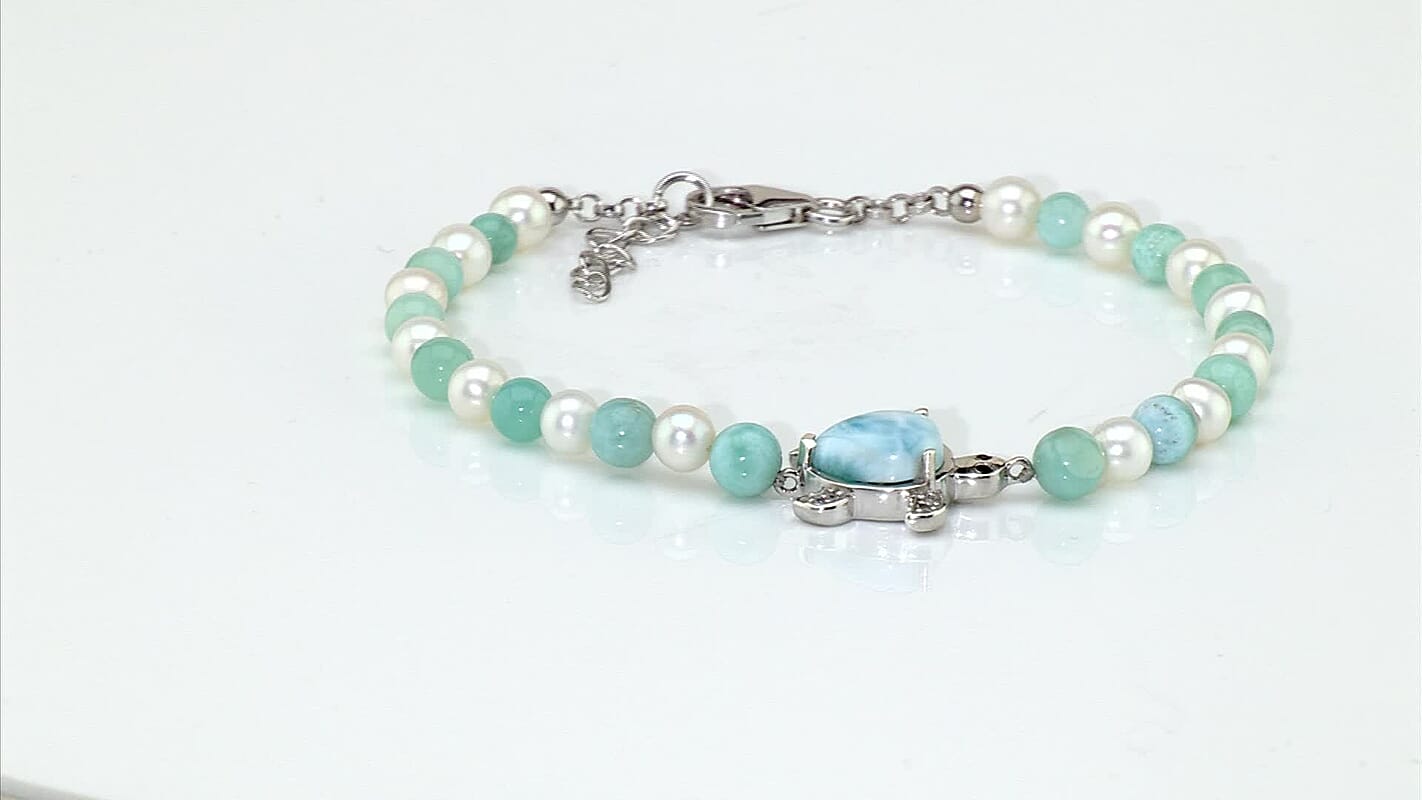GP Larimar and Multi Gemstone 24.90 ctw Bracelet in Rhodium Over Sterling Silver (7.25 In)