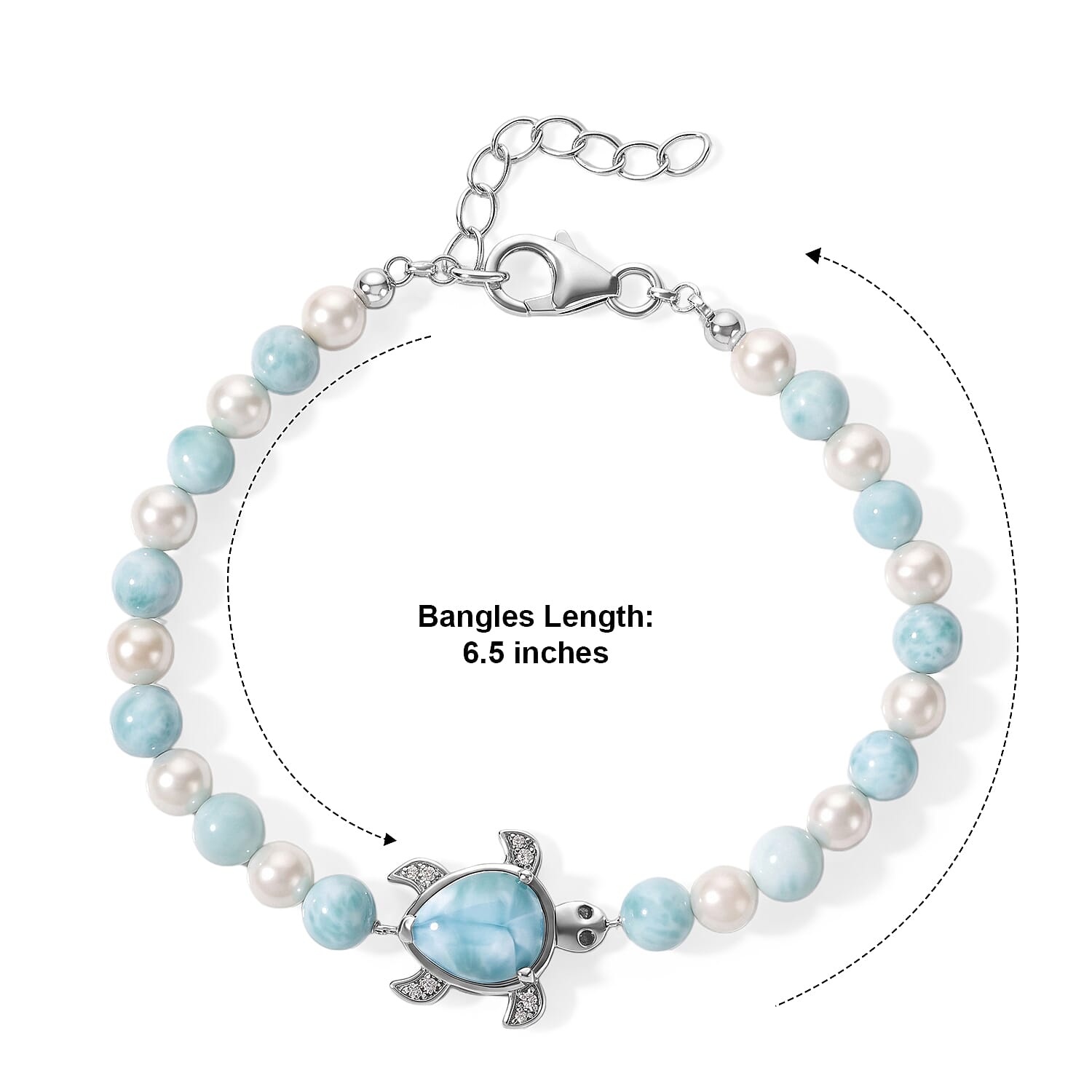 GP Trionfo Collection Larimar and Multi Gemstone 28.00 ctw Bracelet in Rhodium Over Sterling Silver (6.50 In)