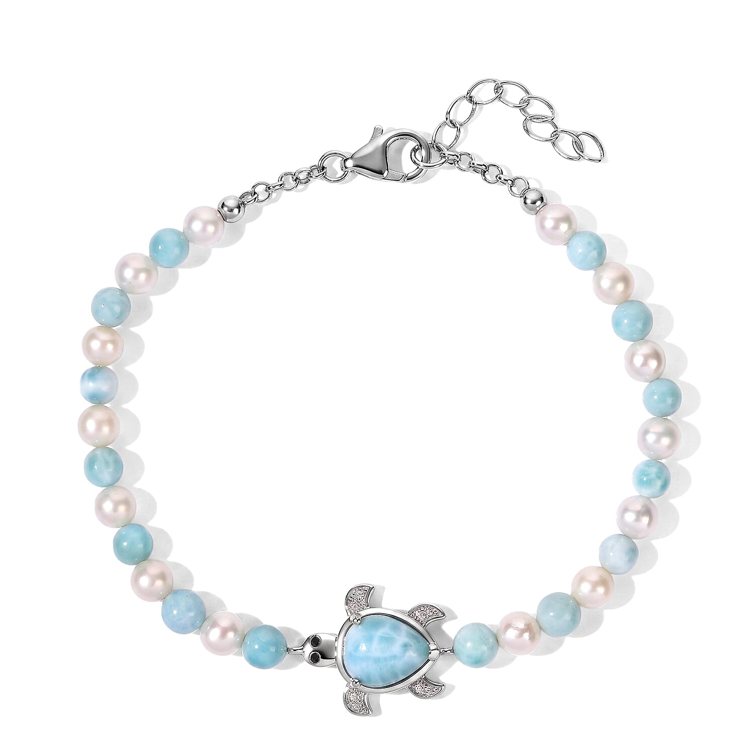 GP Larimar and Multi Gemstone 24.90 ctw Bracelet in Rhodium Over Sterling Silver (7.25 In)