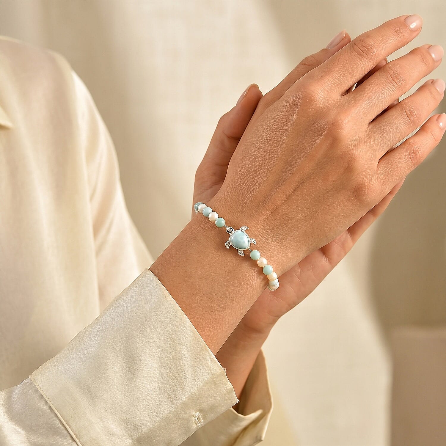 GP Larimar and Multi Gemstone 24.90 ctw Bracelet in Rhodium Over Sterling Silver (7.25 In)