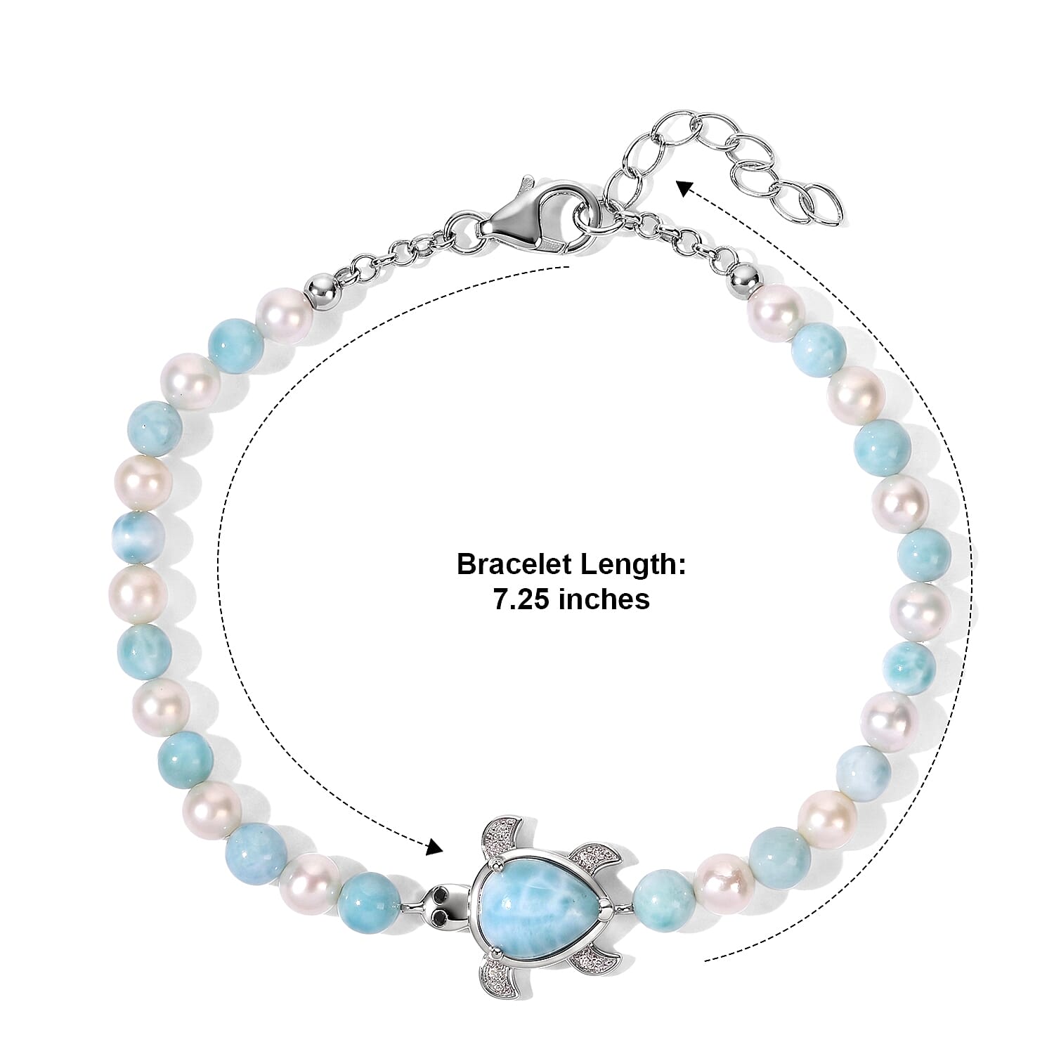 GP Larimar and Multi Gemstone 24.90 ctw Bracelet in Rhodium Over Sterling Silver (7.25 In)