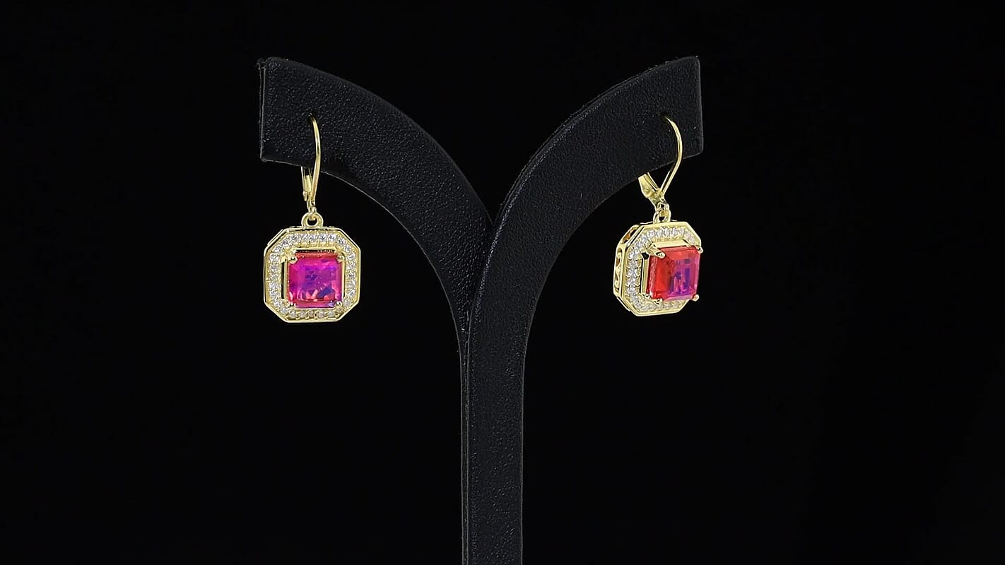 EverTrue Asscher Cut Volcanic Quartz (Triplet) and Moissanite 6.50 ctw Earrings in 18K YG Plated
