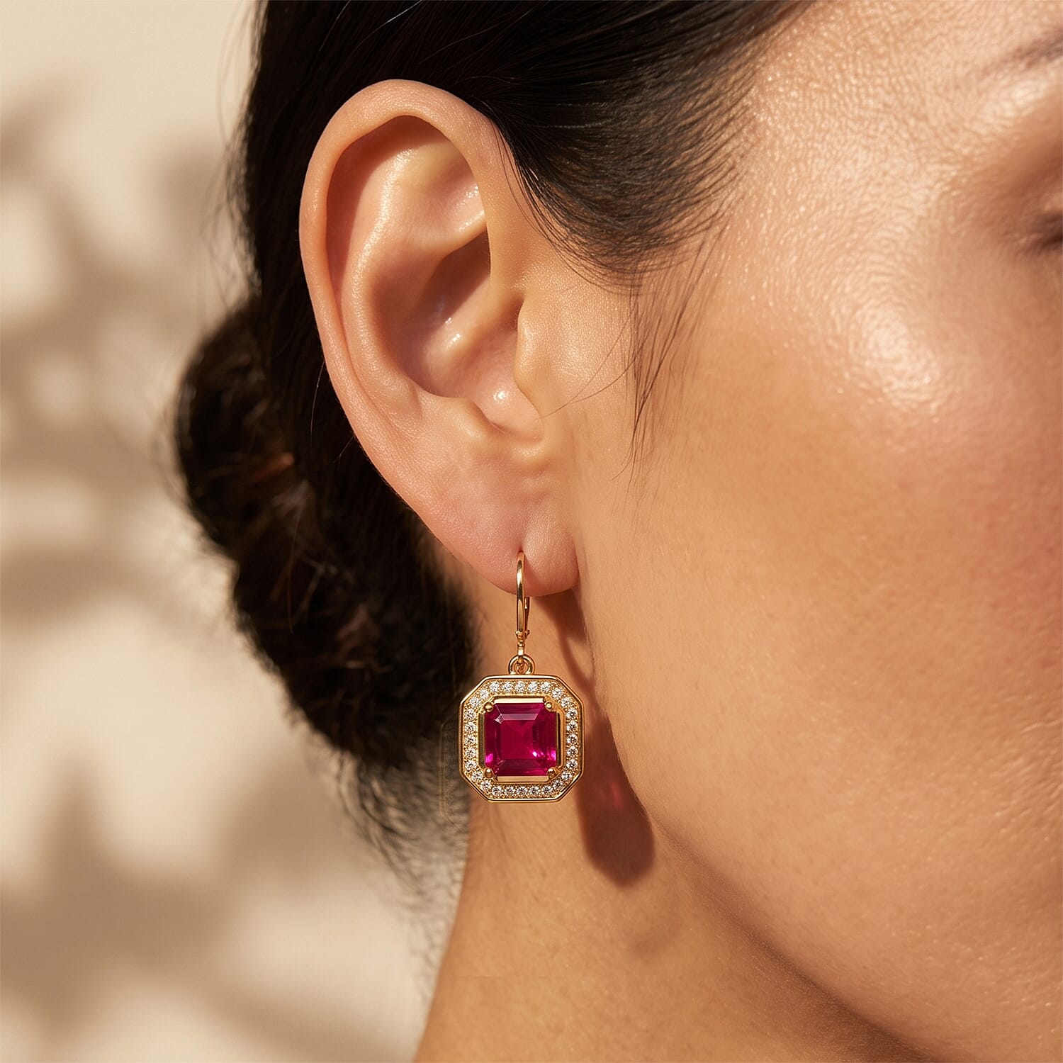 EverTrue Asscher Cut Volcanic Quartz (Triplet) and Moissanite 6.50 ctw Earrings in 18K YG Plated
