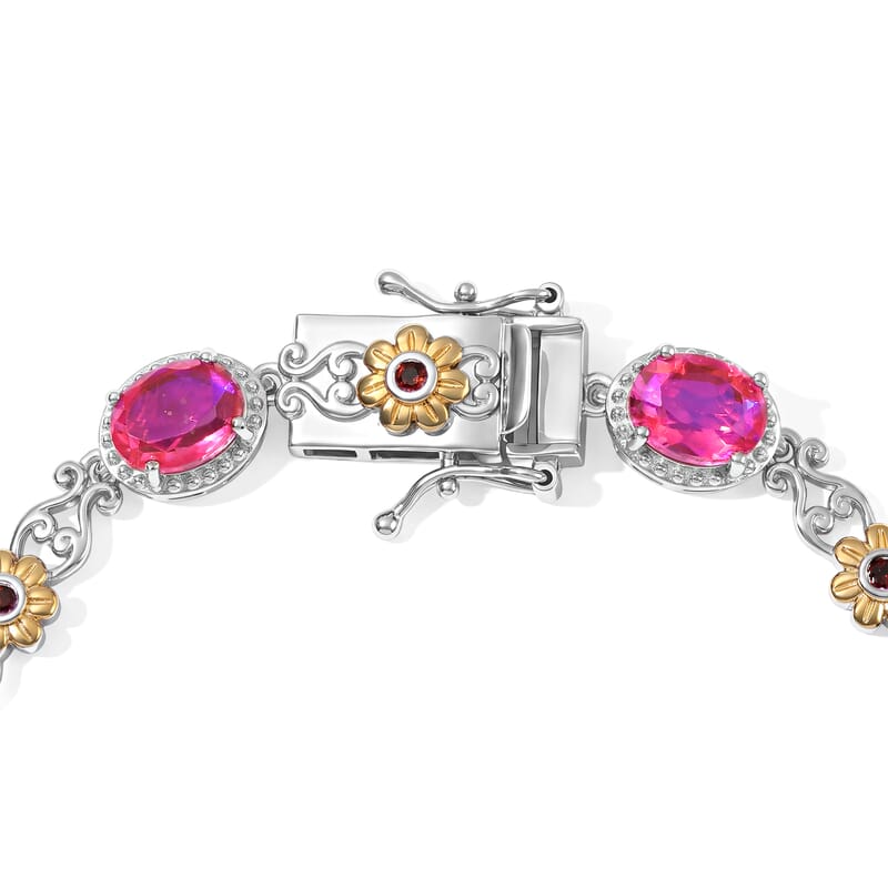 EverTrue Volcanic Triplet Quartz and Mozambique Garnet 10.00 ctw Motif Linked Bracelet in 18K YG Plated and Platinum Bond (7.25 In)