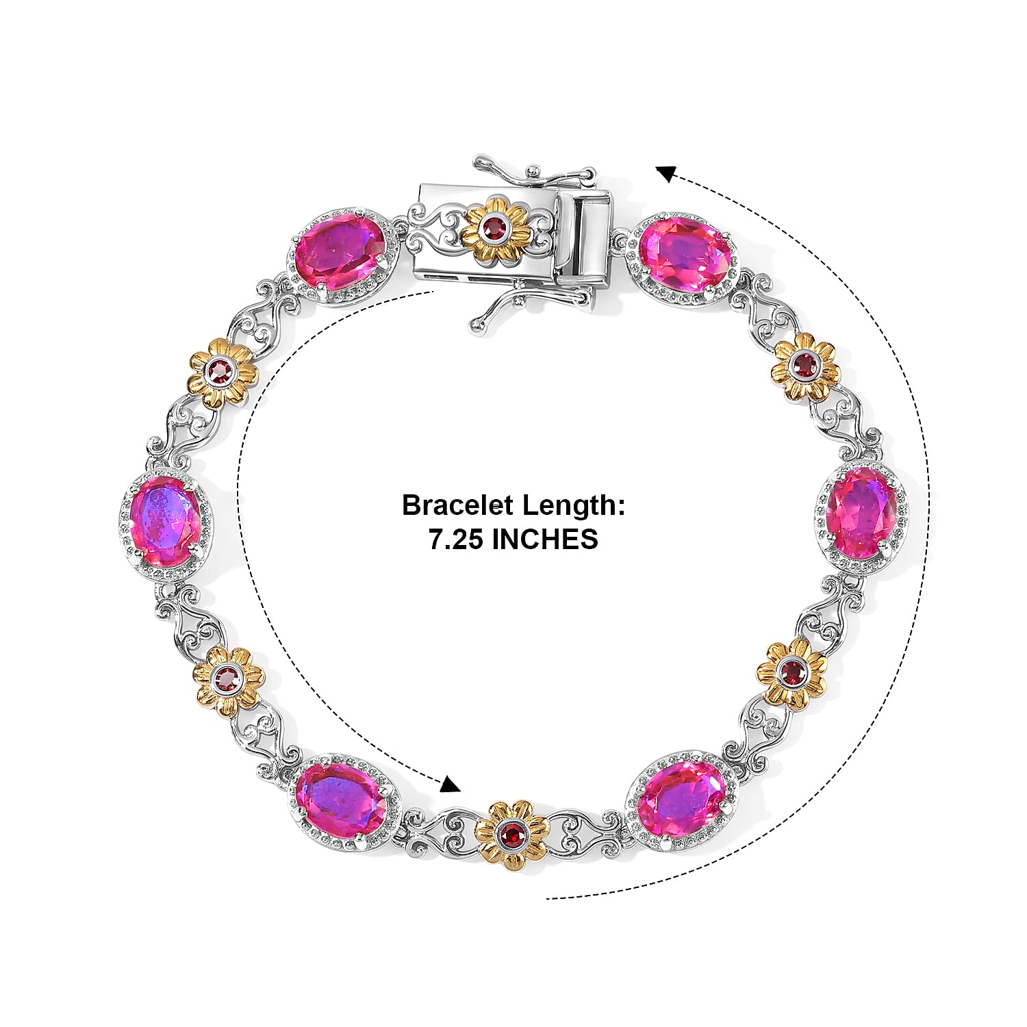 EverTrue Volcanic Triplet Quartz and Mozambique Garnet 10.00 ctw Motif Linked Bracelet in 18K YG Plated and Platinum Bond (7.25 In)