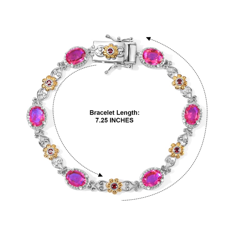 EverTrue Volcanic Triplet Quartz and Mozambique Garnet 10.00 ctw Motif Linked Bracelet in 18K YG Plated and Platinum Bond (7.25 In)