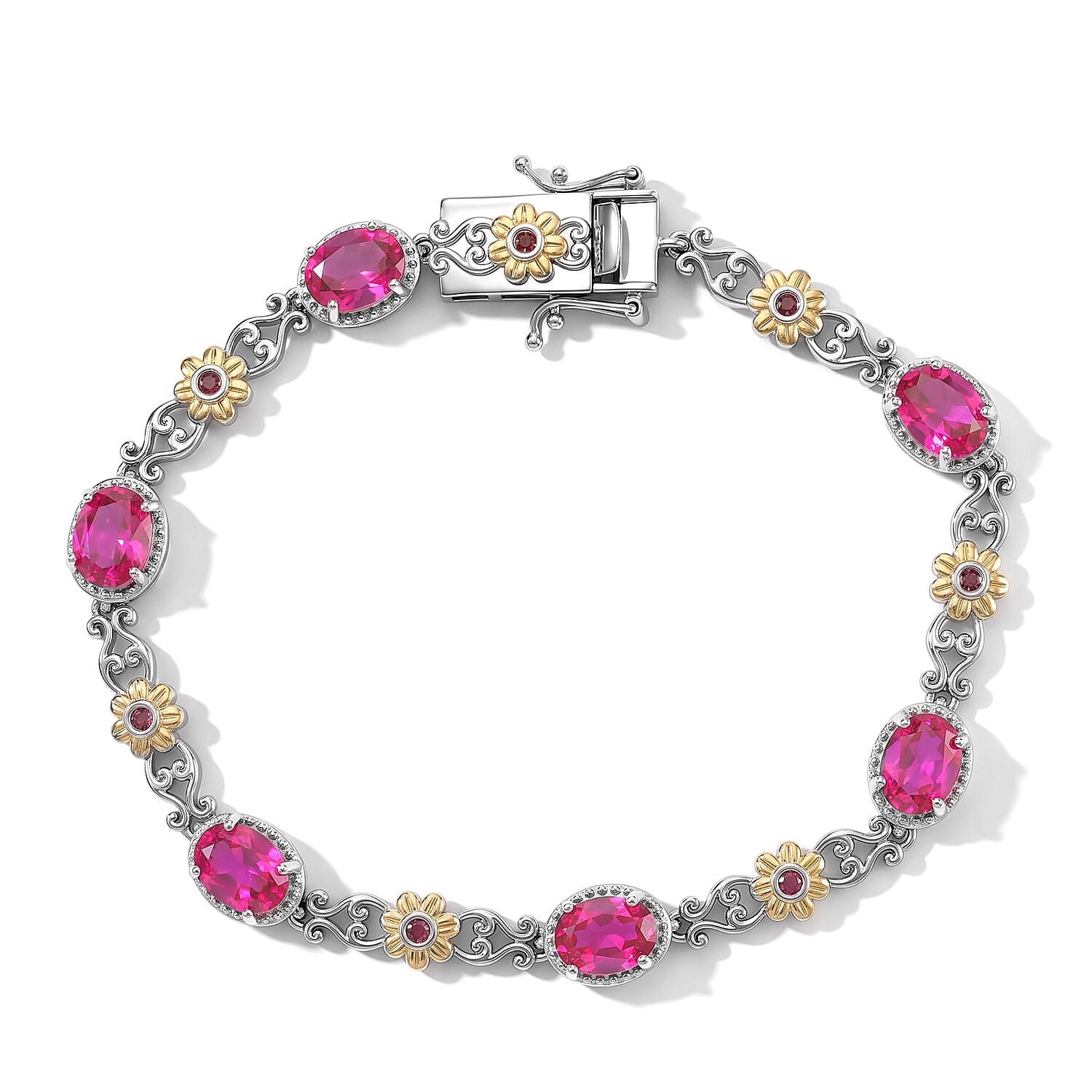 EverTrue Volcanic Triplet Quartz and Mozambique Garnet 10.10 ctw Motif Linked Bracelet in 18K YG Plated and Platinum Bond (8.00 In)