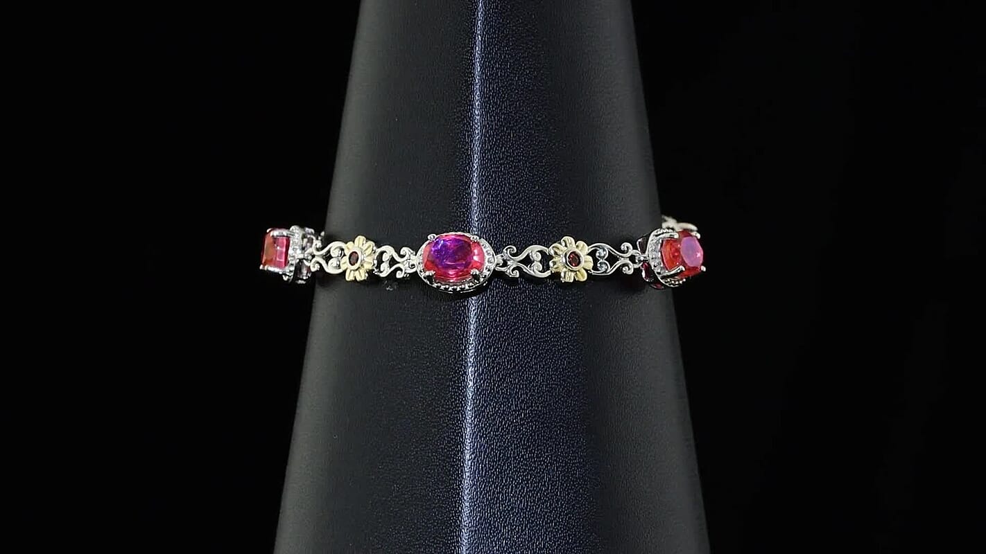 EverTrue Volcanic Triplet Quartz and Mozambique Garnet 10.10 ctw Motif Linked Bracelet in 18K YG Plated and Platinum Bond (8.00 In)
