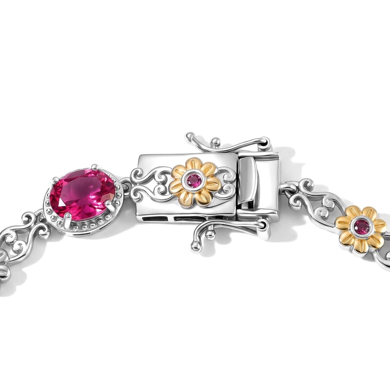 EverTrue Volcanic Triplet Quartz and Mozambique Garnet 10.10 ctw Motif Linked Bracelet in 18K YG Plated and Platinum Bond (8.00 In)