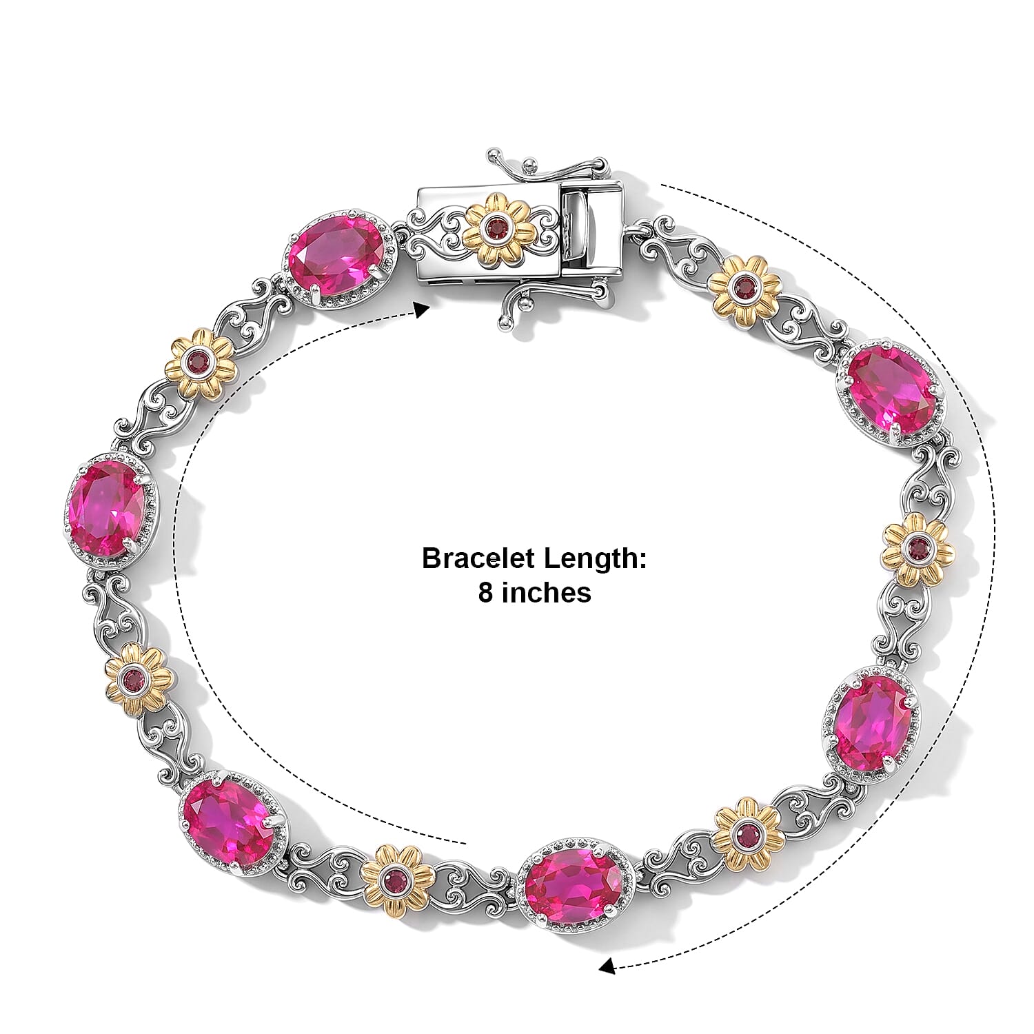 EverTrue Volcanic Triplet Quartz and Mozambique Garnet 10.10 ctw Motif Linked Bracelet in 18K YG Plated and Platinum Bond (8.00 In)