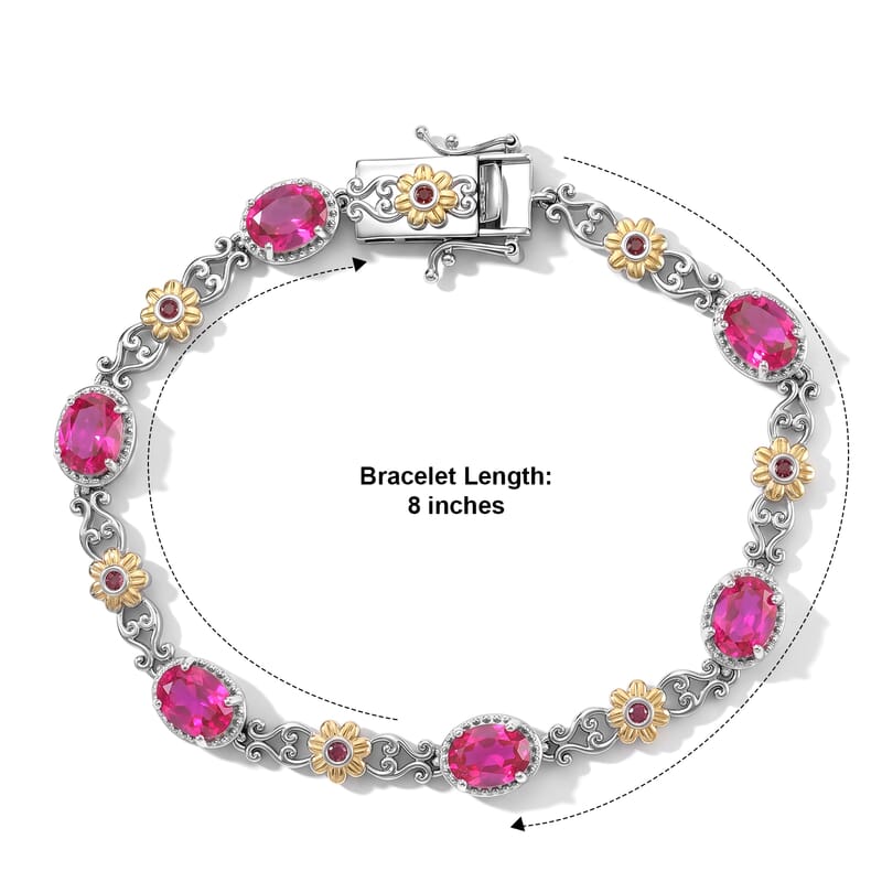 EverTrue Volcanic Triplet Quartz and Mozambique Garnet 10.10 ctw Motif Linked Bracelet in 18K YG Plated and Platinum Bond (8.00 In)
