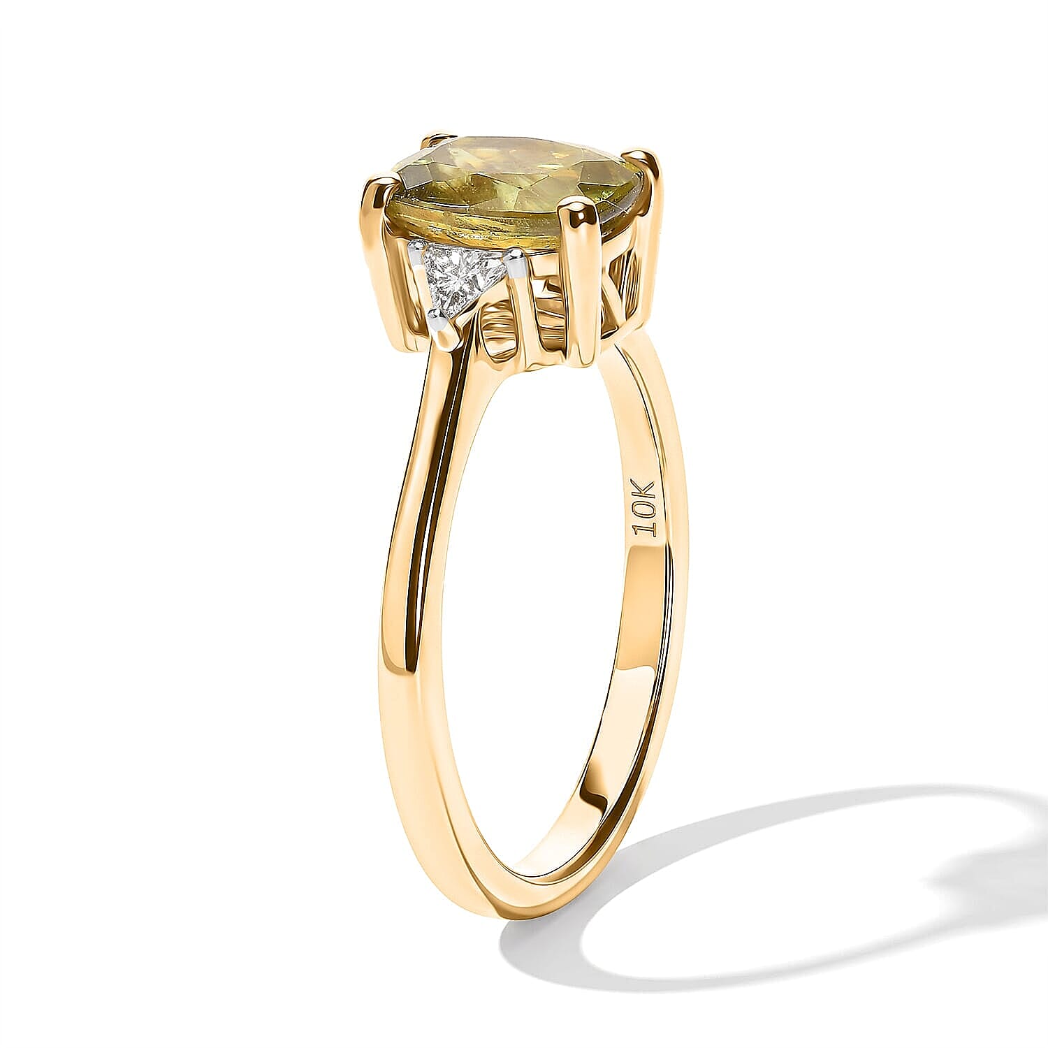Premium Green Sphene and Luxuriant Lab Grown Diamond E-F VS 1.90 ctw Rainforest Radiance Ring in 10K Yellow Gold (Size 6.0)
