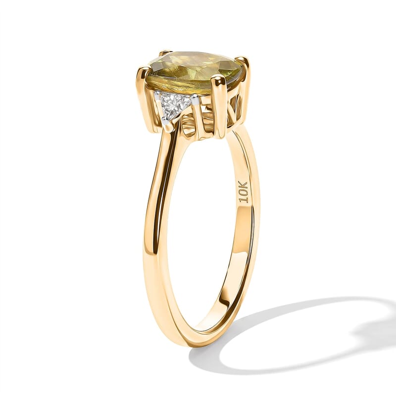 Premium Green Sphene and Luxuriant Lab Grown Diamond E-F VS 1.90 ctw Rainforest Radiance Ring in 10K Yellow Gold (Size 6.0)