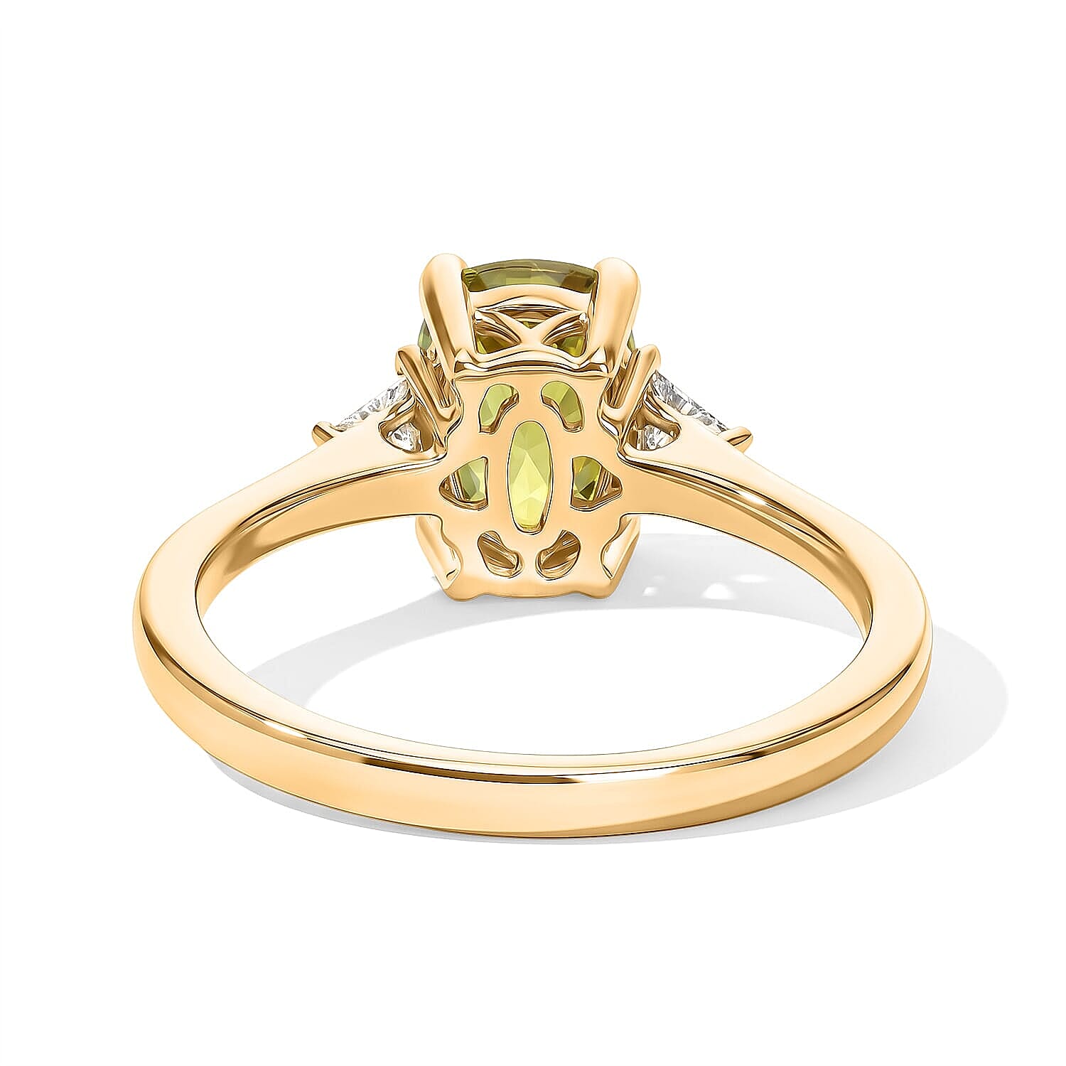 Premium Green Sphene and Luxuriant Lab Grown Diamond E-F VS 1.90 ctw Rainforest Radiance Ring in 10K Yellow Gold (Size 6.0)