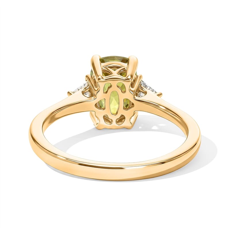 Premium Green Sphene and Luxuriant Lab Grown Diamond E-F VS 1.90 ctw Rainforest Radiance Ring in 10K Yellow Gold (Size 6.0)