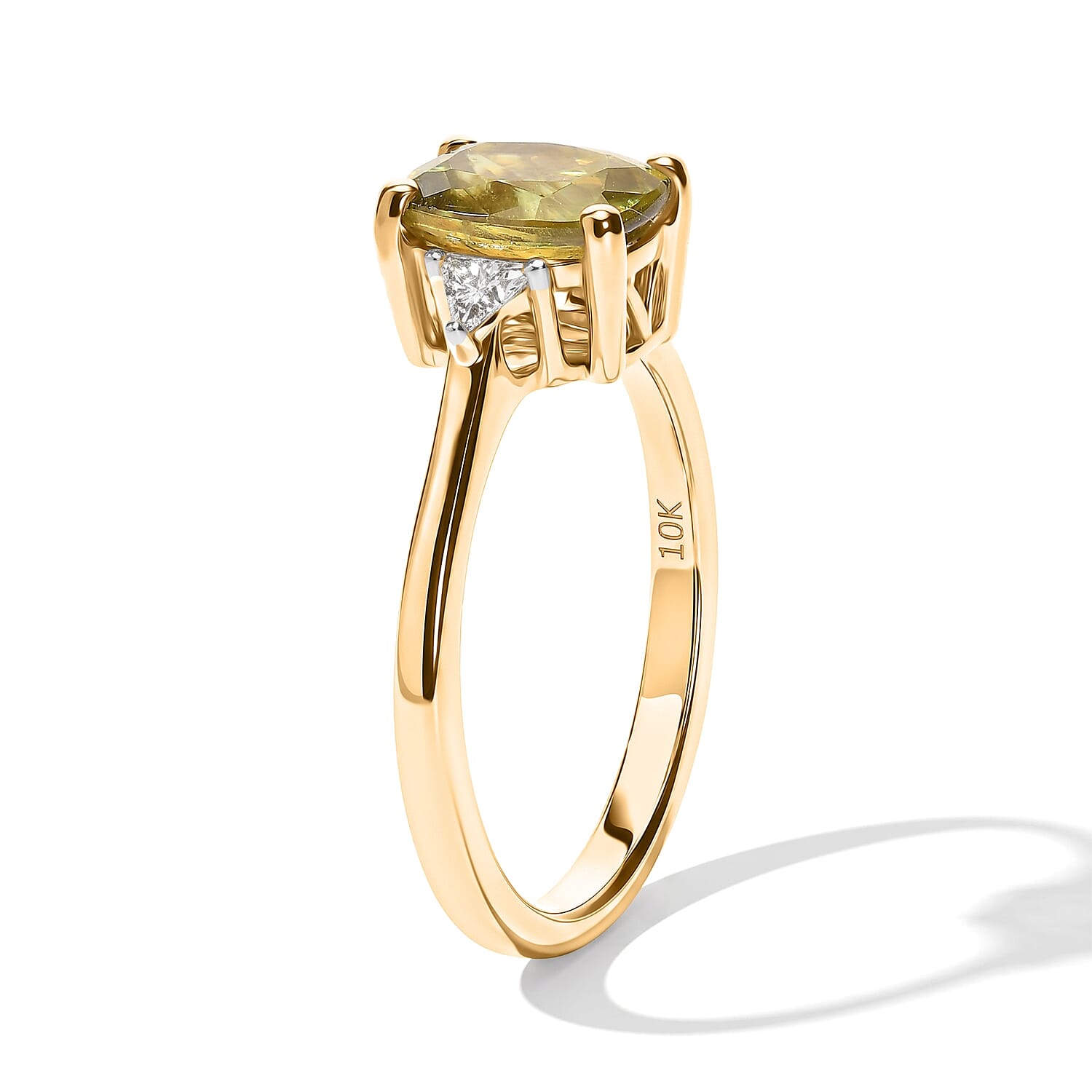 Premium Green Sphene and Luxuriant Lab Grown Diamond E-F VS 1.90 ctw Rainforest Radiance Ring in 10K Yellow Gold (Size 8.0)