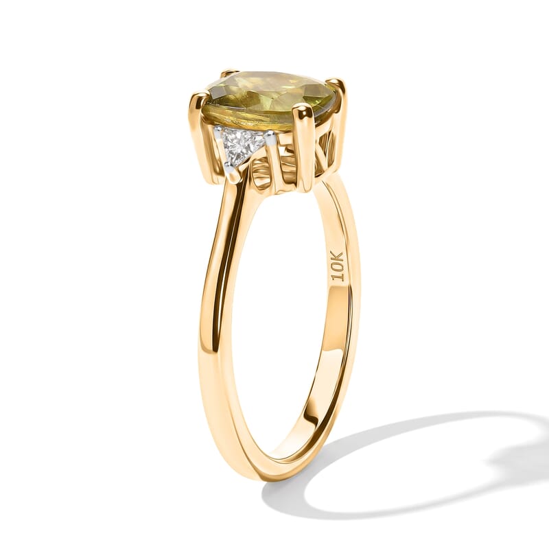 Premium Green Sphene and Luxuriant Lab Grown Diamond E-F VS 1.90 ctw Rainforest Radiance Ring in 10K Yellow Gold (Size 8.0)