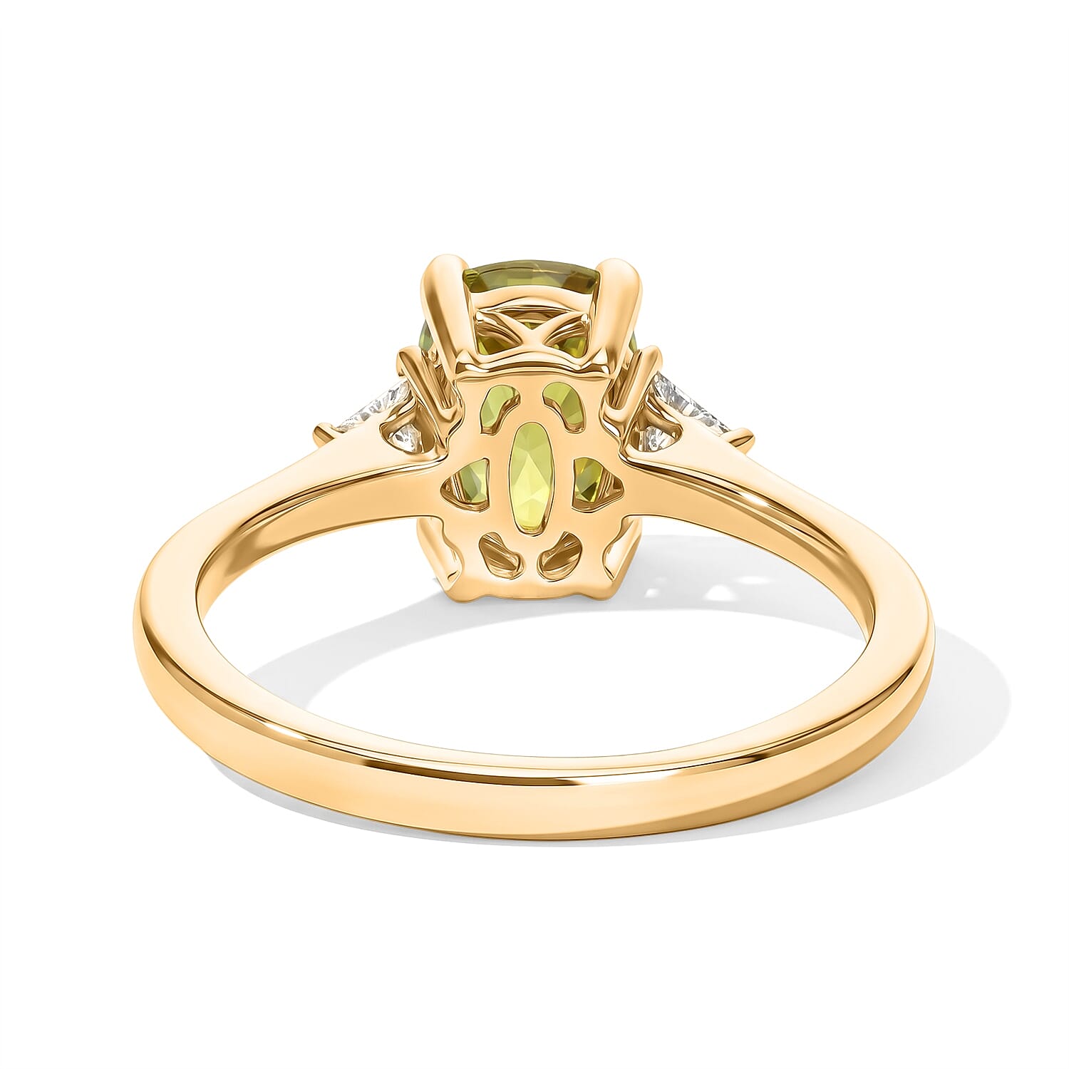 Premium Green Sphene and Luxuriant Lab Grown Diamond E-F VS 1.90 ctw Rainforest Radiance Ring in 10K Yellow Gold (Size 8.0)