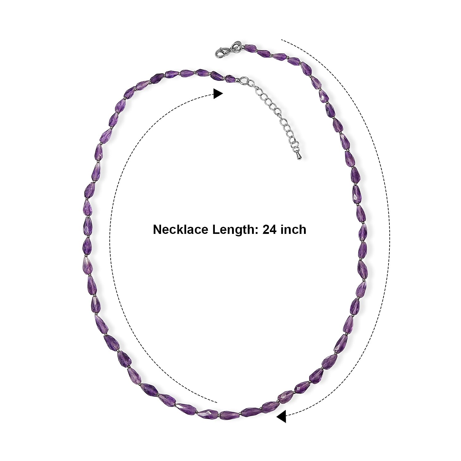 EverTrue African Amethyst 110.00 ctw Beaded Necklace in Stainless Steel 24 Inches