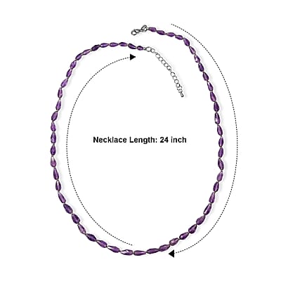 EverTrue African Amethyst 110.00 ctw Beaded Necklace in Stainless Steel 24 Inches
