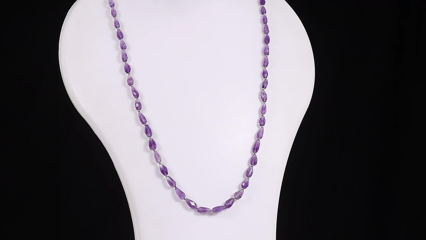 EverTrue African Amethyst 115.00 ctw Beaded Necklace in Stainless Steel 24 Inches