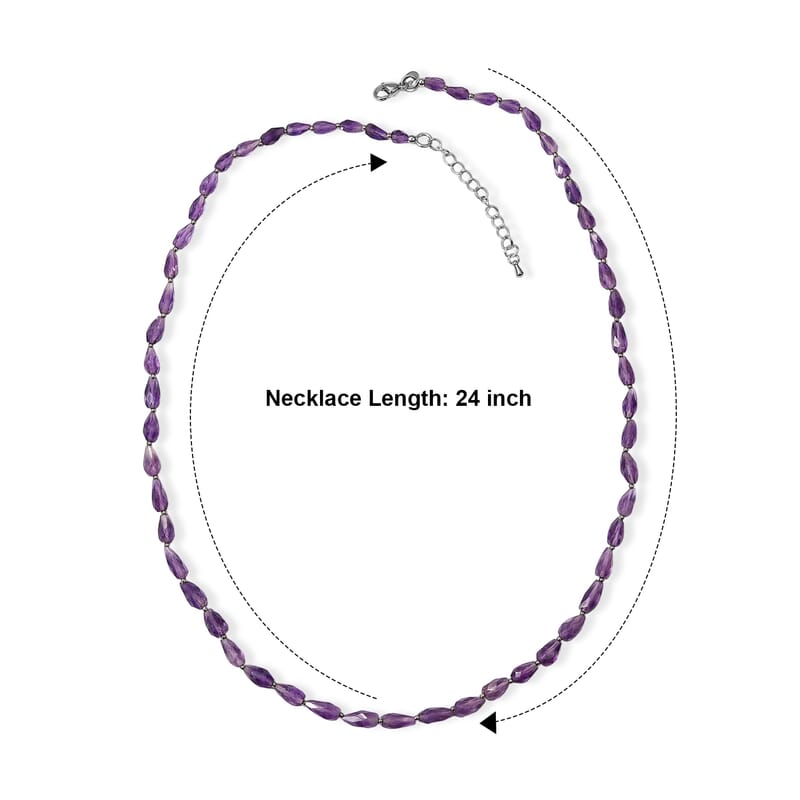 EverTrue African Amethyst 115.00 ctw Beaded Necklace in Stainless Steel 24 Inches