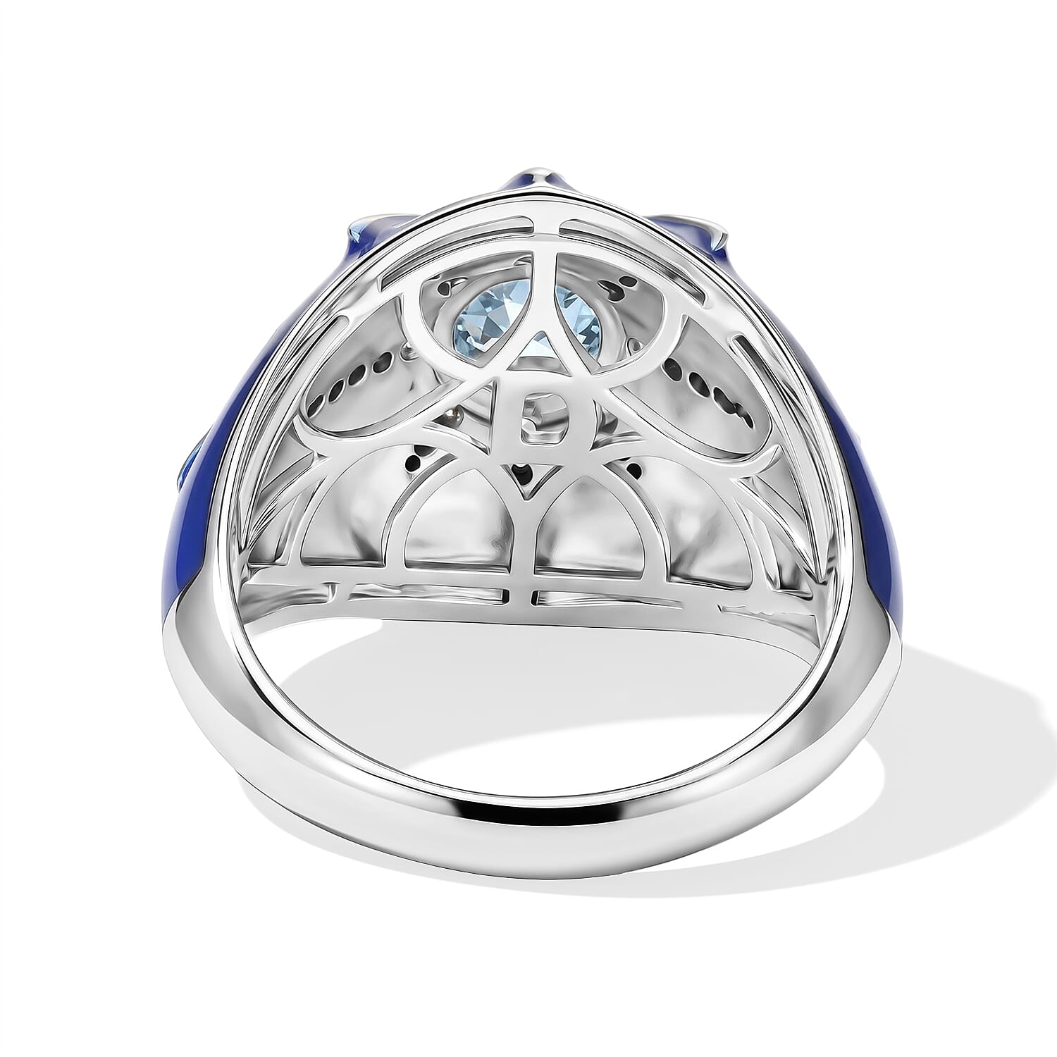 D'Joy Sky Blue Topaz, Moissanite Ring in Rhodium Over Sterling Silver (Size 6.0) 1.30 ctw