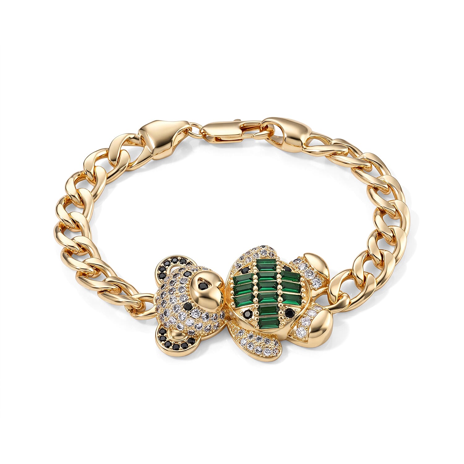 Simulated Multi Color Diamond Teddy Bear Bracelet in Silvertone (7.50 In)