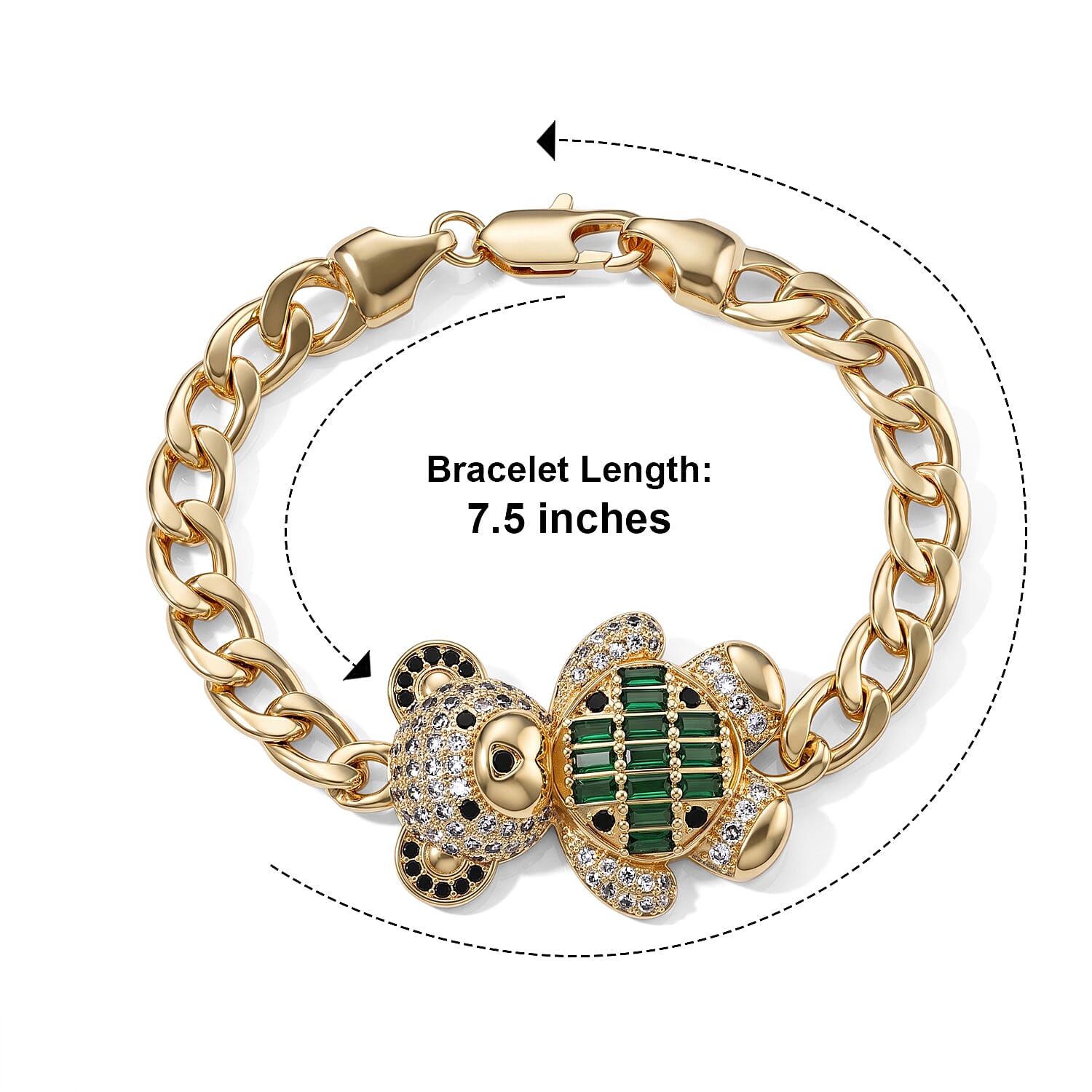 Simulated Multi Color Diamond Teddy Bear Bracelet in Silvertone (7.50 In)